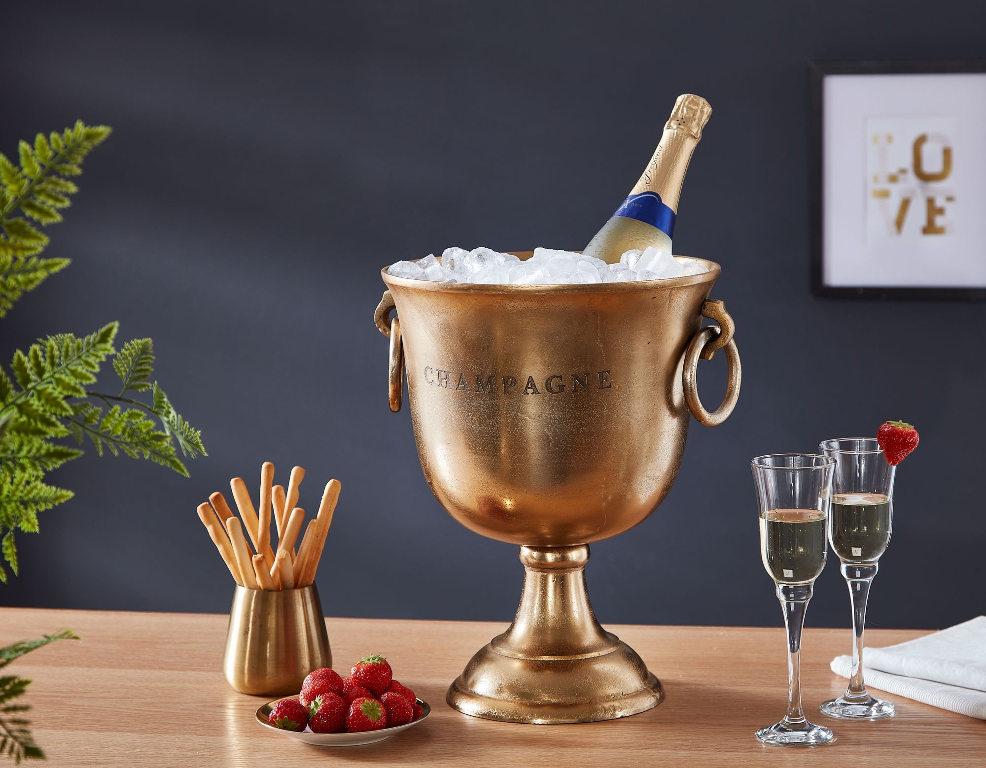 Wohnling Sektkühler WL6.467 Champagnerkühler Gold 28,5x37,5x28,5 cm Flaschenkühler Groß, Flaschenkühler Tisch, Kühler für Champagner