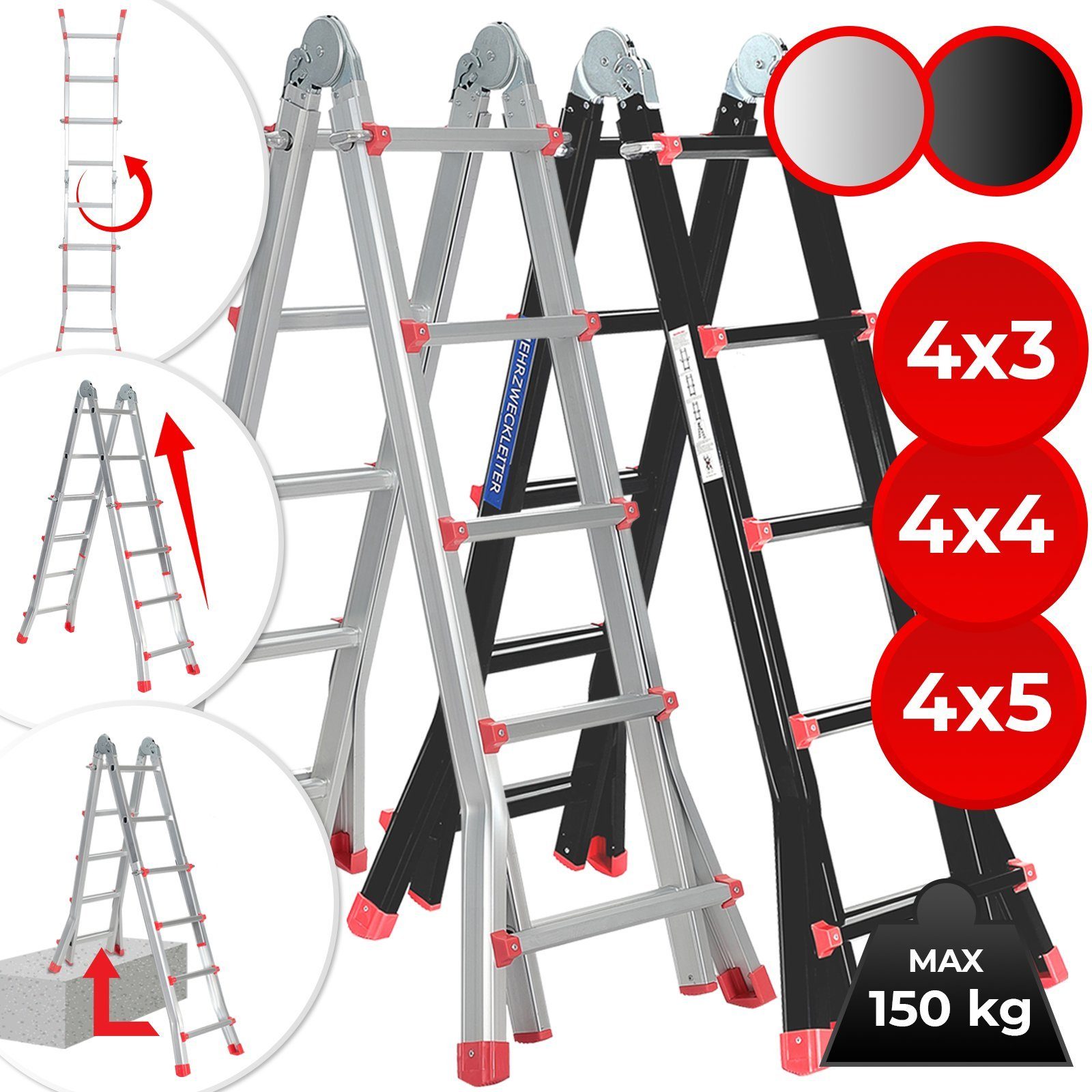 Teleskopleiter Mehrzweckleiter bis 150kg Klemmschutz Stehleiter Klappleiter 
