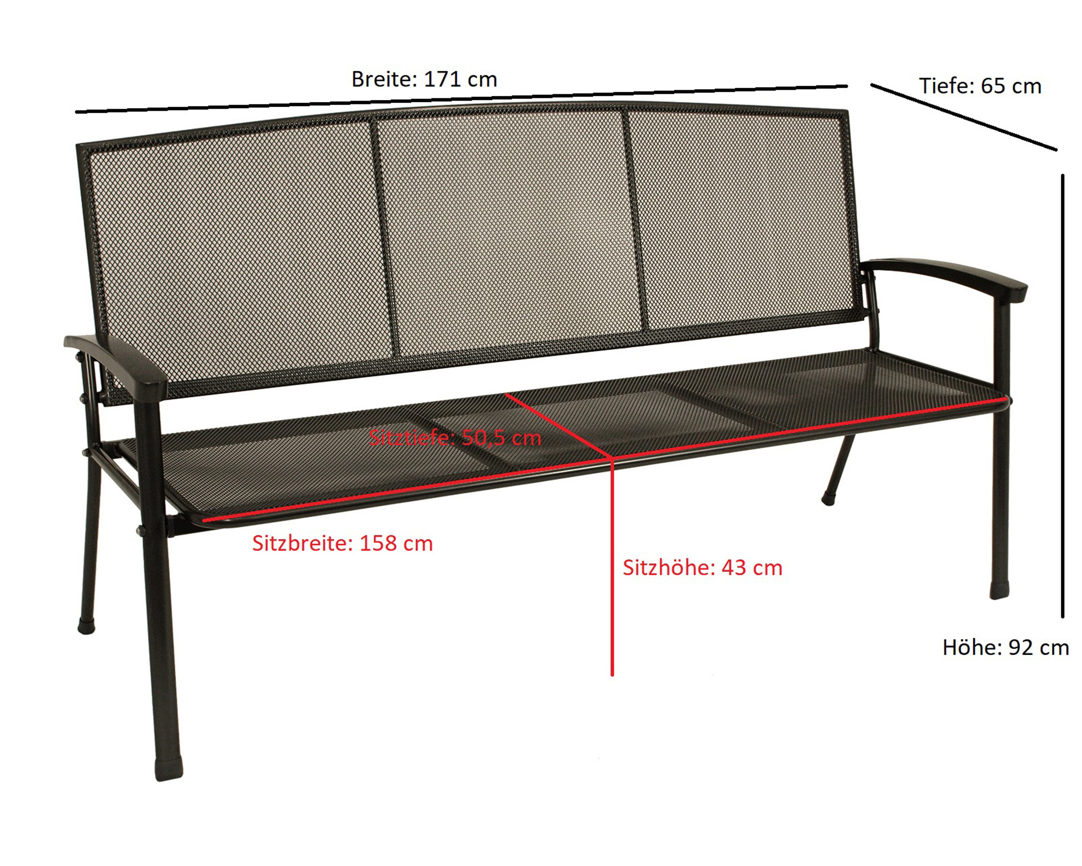 TPFGarden Gartenbank Roma (Hochwertige Outdoor Gartenbank, 1-St., Sitzbank Outdoor Gartenbank Metall 3-Sitzer), aus massivem Streckmetall - Hochwertige Verarbeitung - Farbe Eisengrau