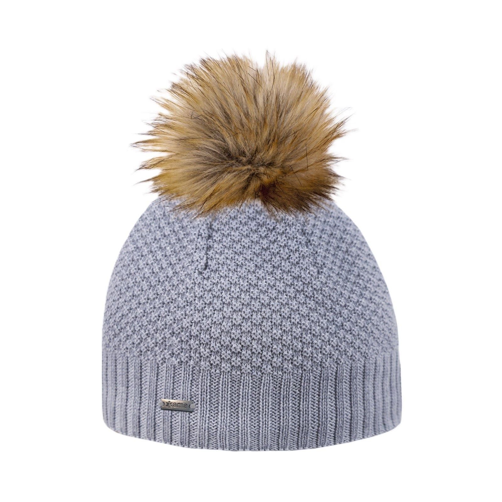 Strickmütze (Bommel) A166 Merino - Damen grau - 1 Stück