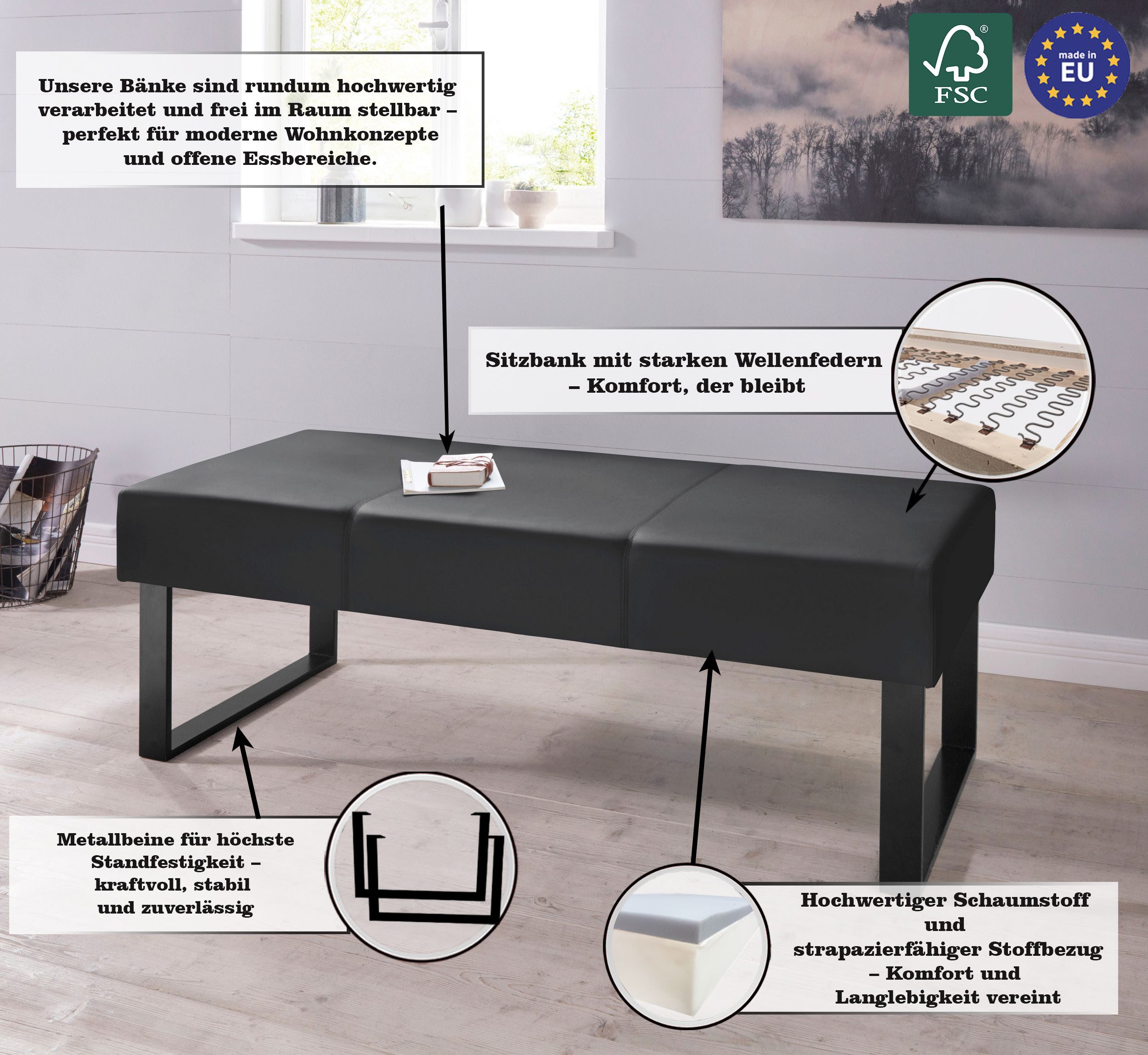 OTTO home Sitzbank Oliver, Breite 140cm, mit Metallgestell
