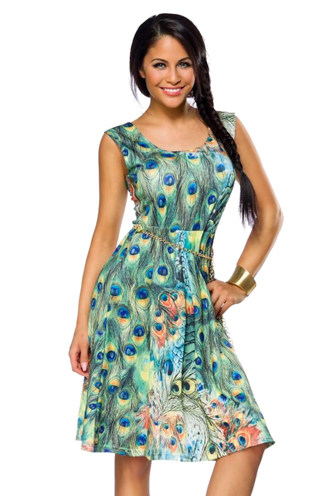 Sommerkleid Sommerkleid luftiges Minikleid mit Gürtelkette grün/gemustert