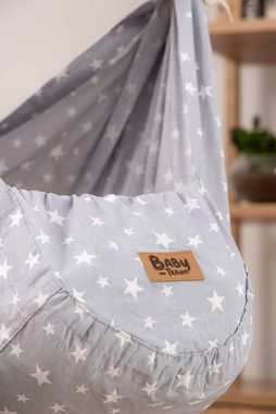 Teppich-Traum Federwippe Baby-Traum Federwiege für Neugeborene, waschbarer Bezug, weiße Sterne grau
