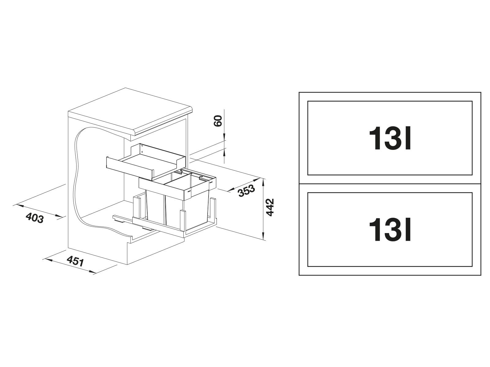 Blanco Abfallsystem-Rahmensteg Blanco Select II 40/2 Combi - 527 854 Einbau Abfallsammler (2x13L) (2 St)