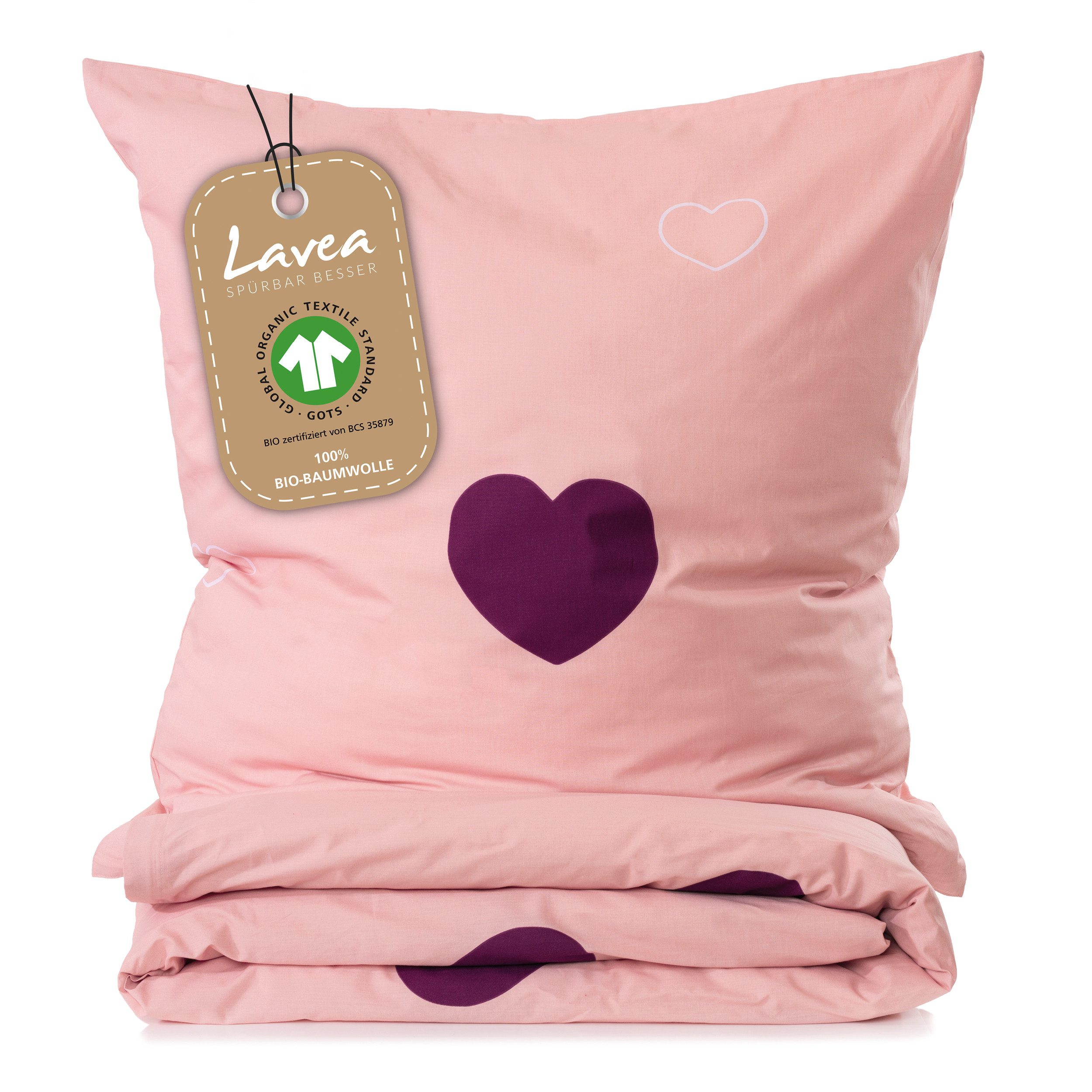 Lavea Kinderbettwäsche Bettwäsche Kinder Herzen Set, 100% Baumwolle, 2 teilig, weiche Bezüge für Bettdecke und Kopfkissen