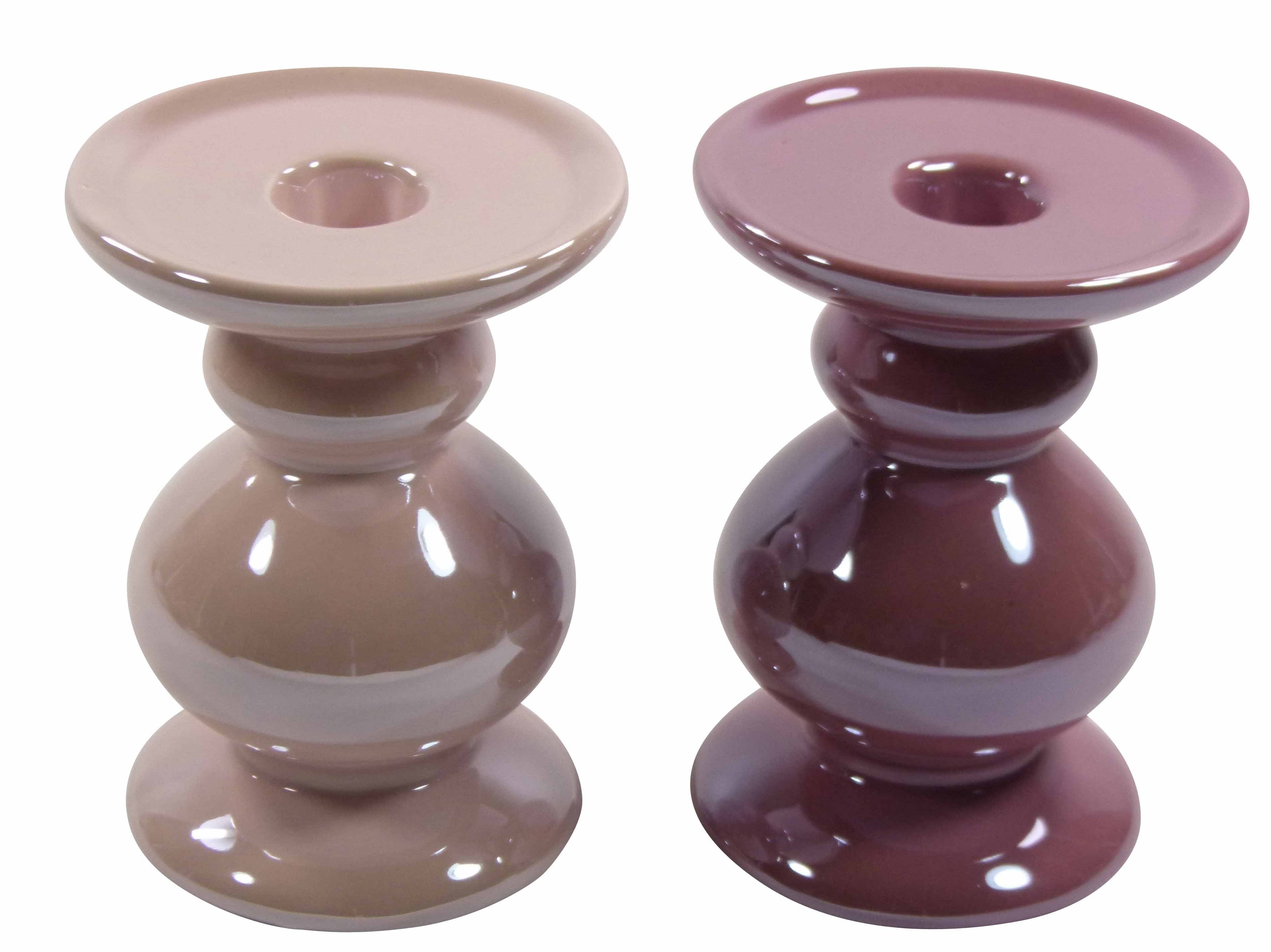 Sommer Keramik-Kerzenhalter 2er-Set), St., zwei und GlasArt SET dunkelrosa, 2 Kerzenhalter (Dekoset, Größen 12cm-20cm, Aus Keramik Frühling 2er Säulenform hell-