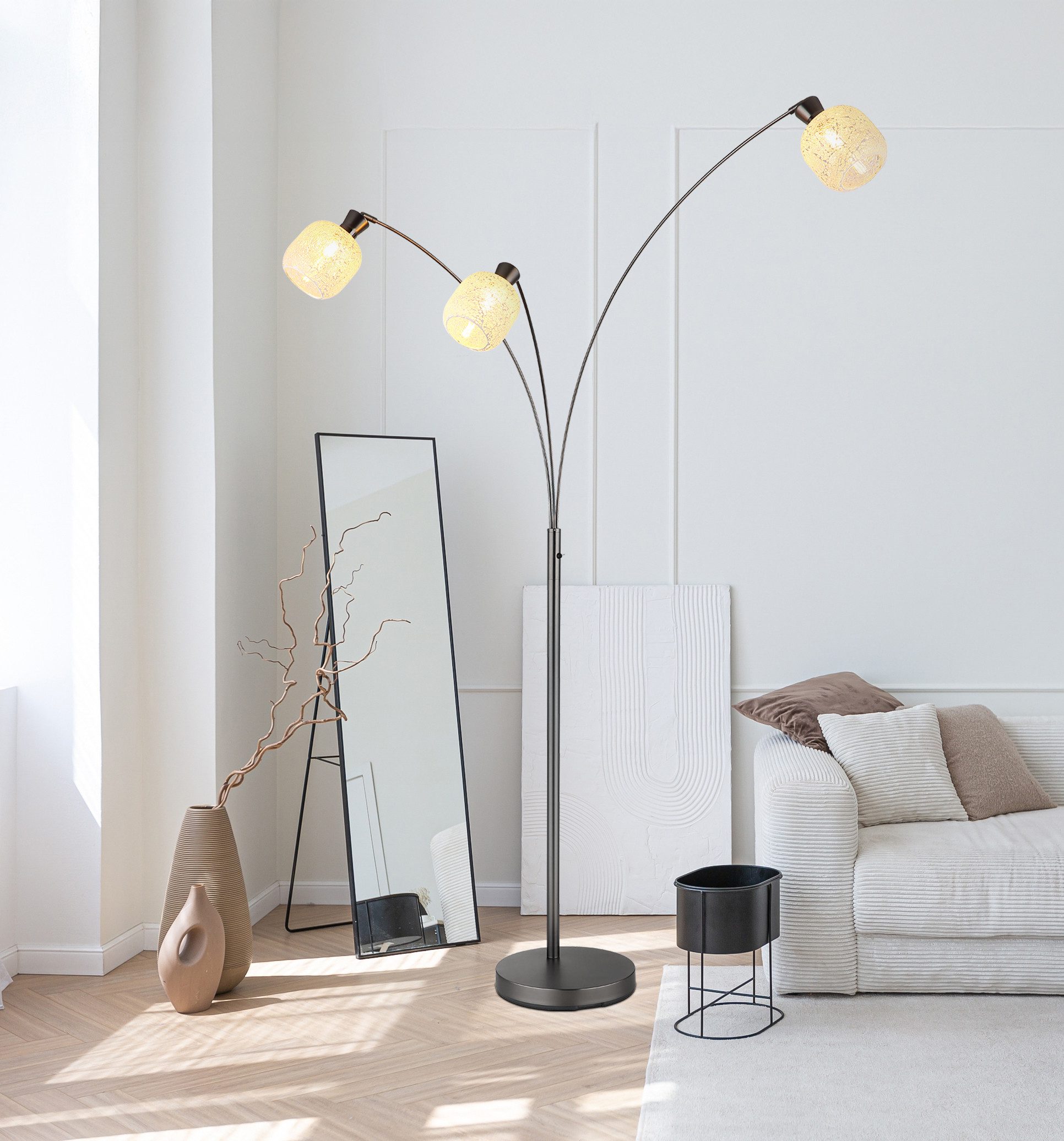 GLOBO LIGHTING Stehlampe BROKANA, Leuchtmittel wechselbar, Schwarz-chrome Stehleuchte mit Mosaikglas und Wippschalter