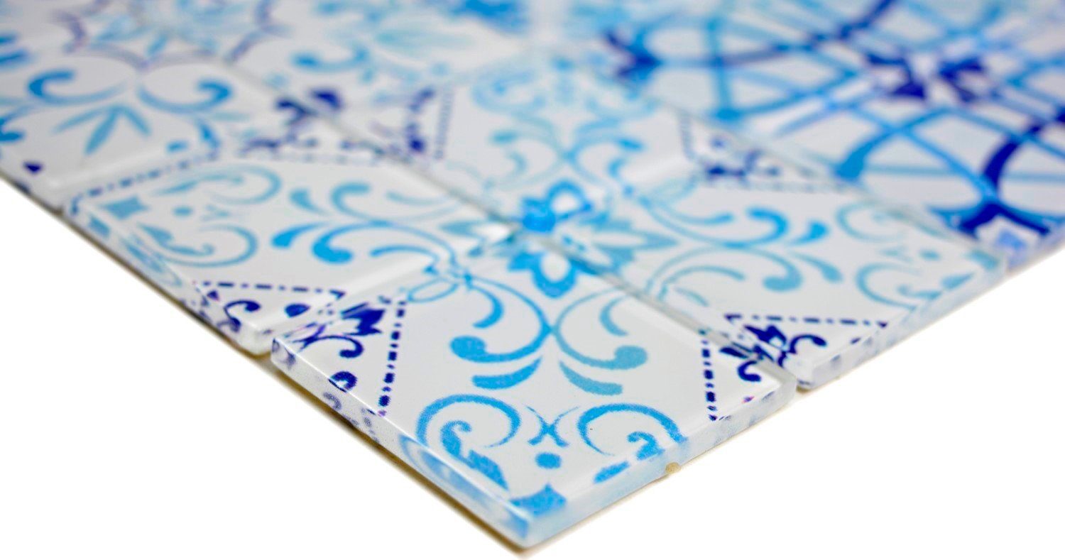 Mosani Mosaikfliesen Glasmosaik Crystal 10-teilig, Mosaikfliesen blau glänzend / Matten, Set, 10 Dekorative Wandverkleidung