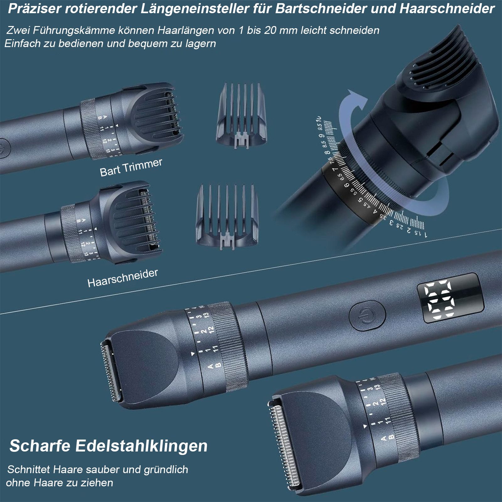 REDOM Haarschneider Haarschnitt-Set Haarschneidemaschine Barttrimmer Nasenhaartrimmer, mit USB-ladbar LED-Anzeige Wasserdicht IPX6 Edelstahlklingen, Haarschnitt-Pflegeset Män Geschenke