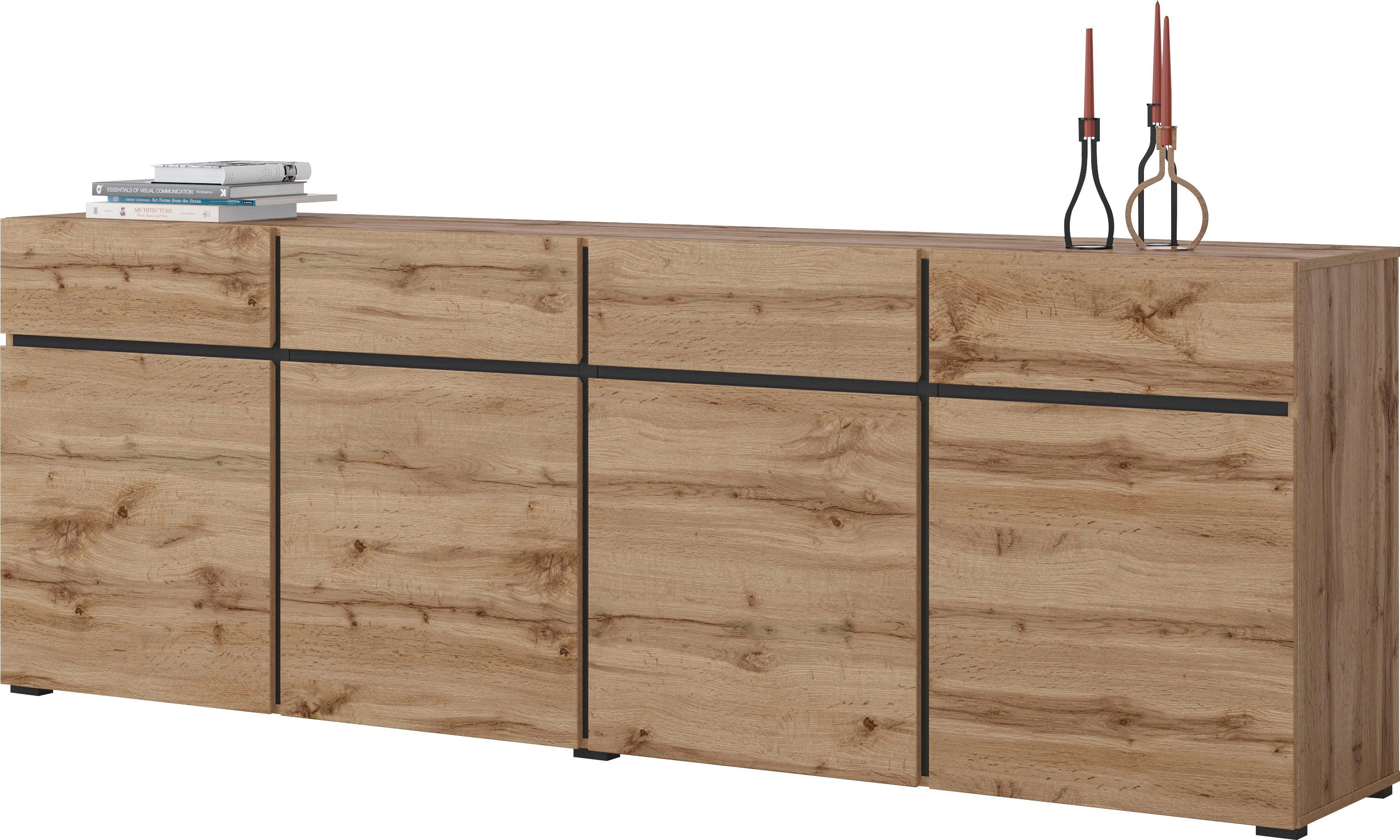 INOSIGN Sideboard Cross,Breite 225 cm, moderne grifflose Kommode,4 Türen/4 Schubkästen, Schubladenschrank mit viel Stauraum, Einlegeböden verstellbar. Reduzierter Preis € 299,99. Unverbindliche Preisempfehlung € 506,99