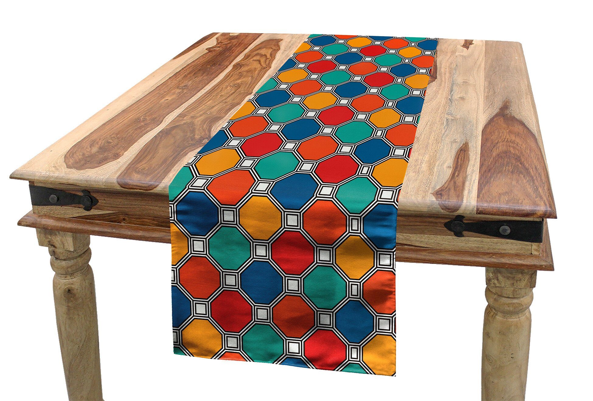 Abakuhaus Tischläufer Esszimmer Küche Rechteckiger Dekorativer Tischläufer, Geometrisch Octagons mit Squares