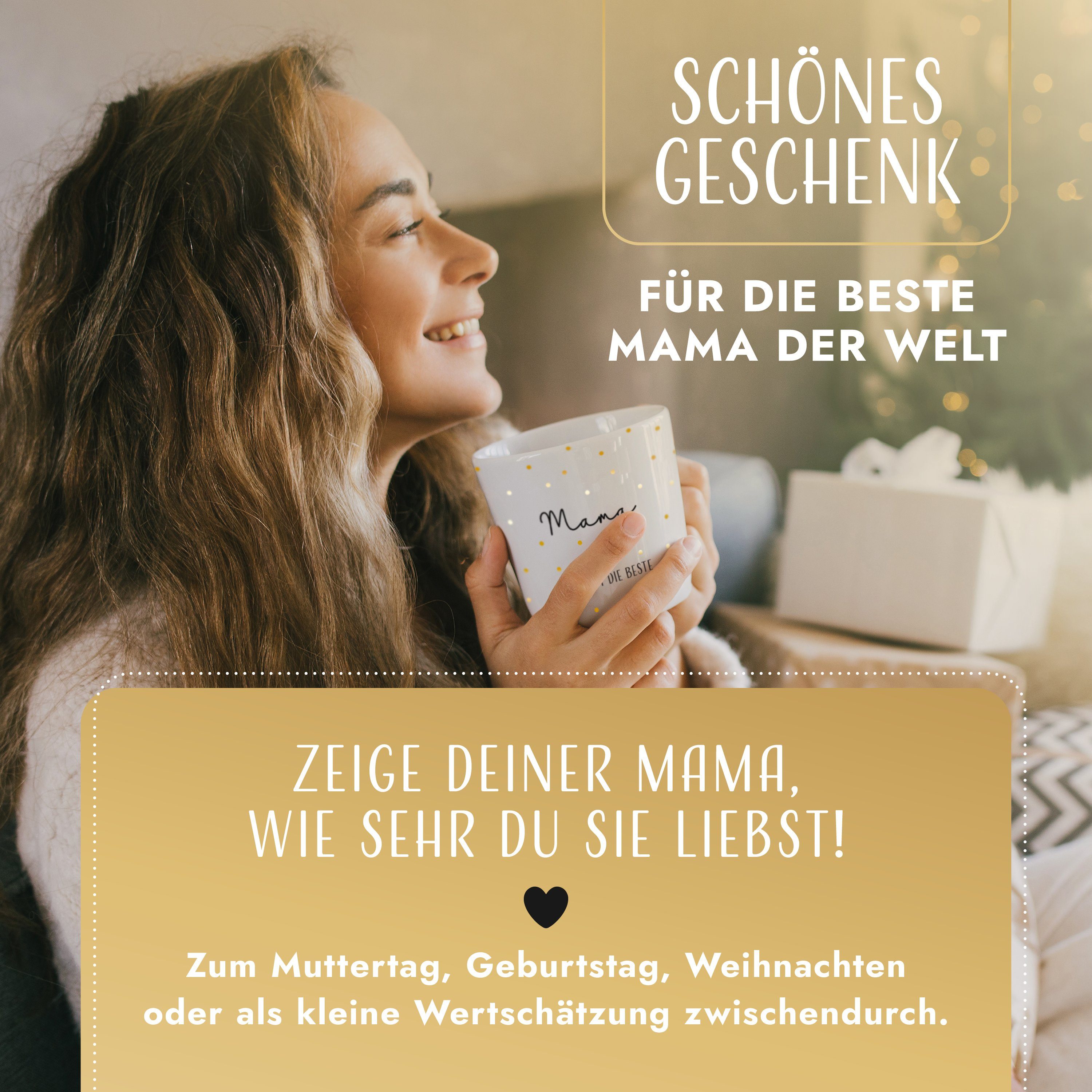 Amari Tasse für die Beste Mama Geschenk hochwertige Goldveredelung, Muttertag, Kaffeetasse, Teetasse, Bürotasse, 330 ml