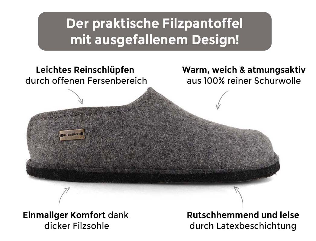 Haflinger Filz-Pantoffel aus reiner Schurwolle Hausschuh ausgefallenes Design