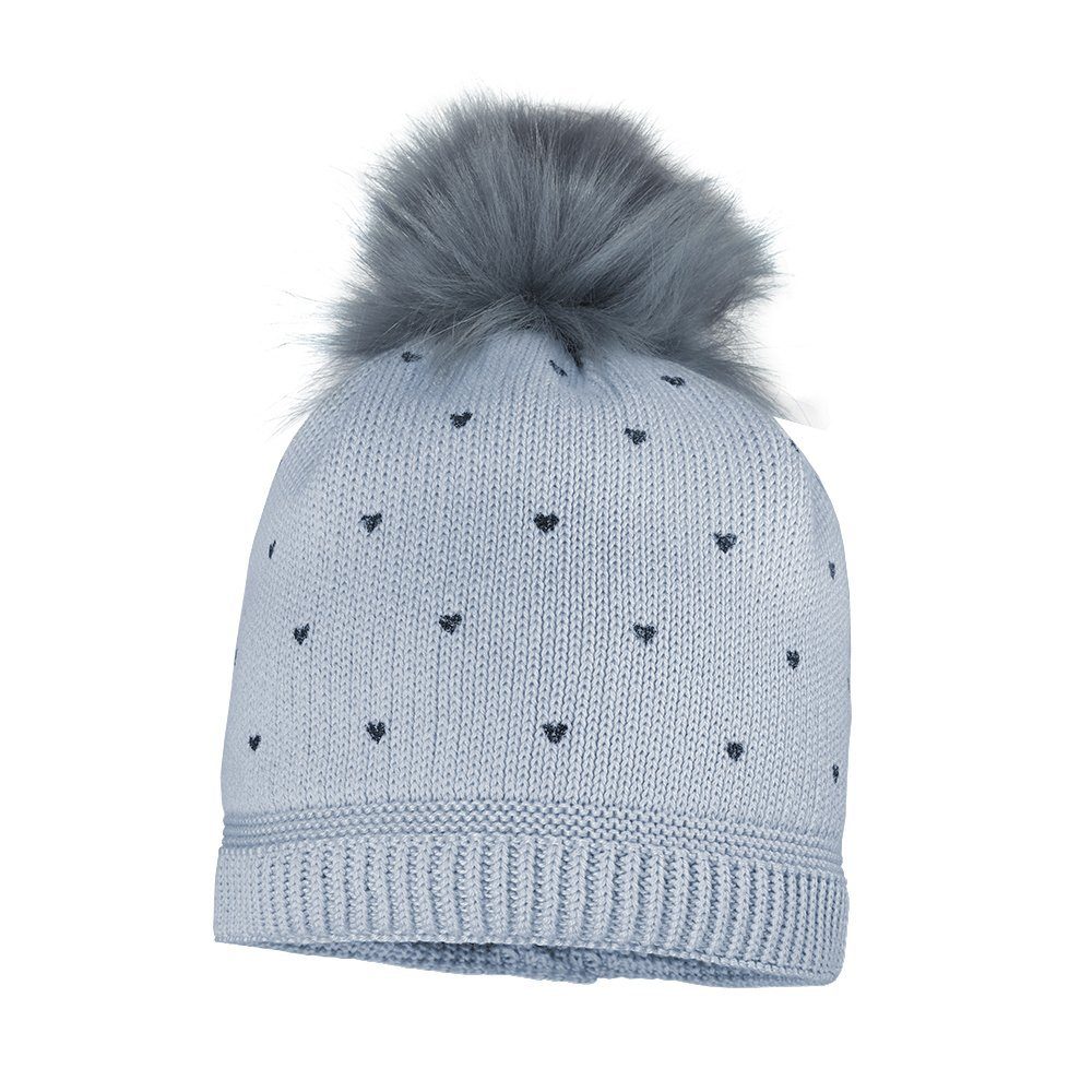 MAXIMO Strickmütze MINI GIRL-Mütze 'heart',Pompon Made in Europe blue washed