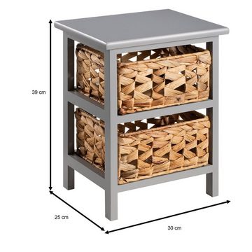 CARO-Möbel Nachtkommode, Nachttisch Nachtkommode Beistelltisch grau Paulownia Holz mit 2 Körben