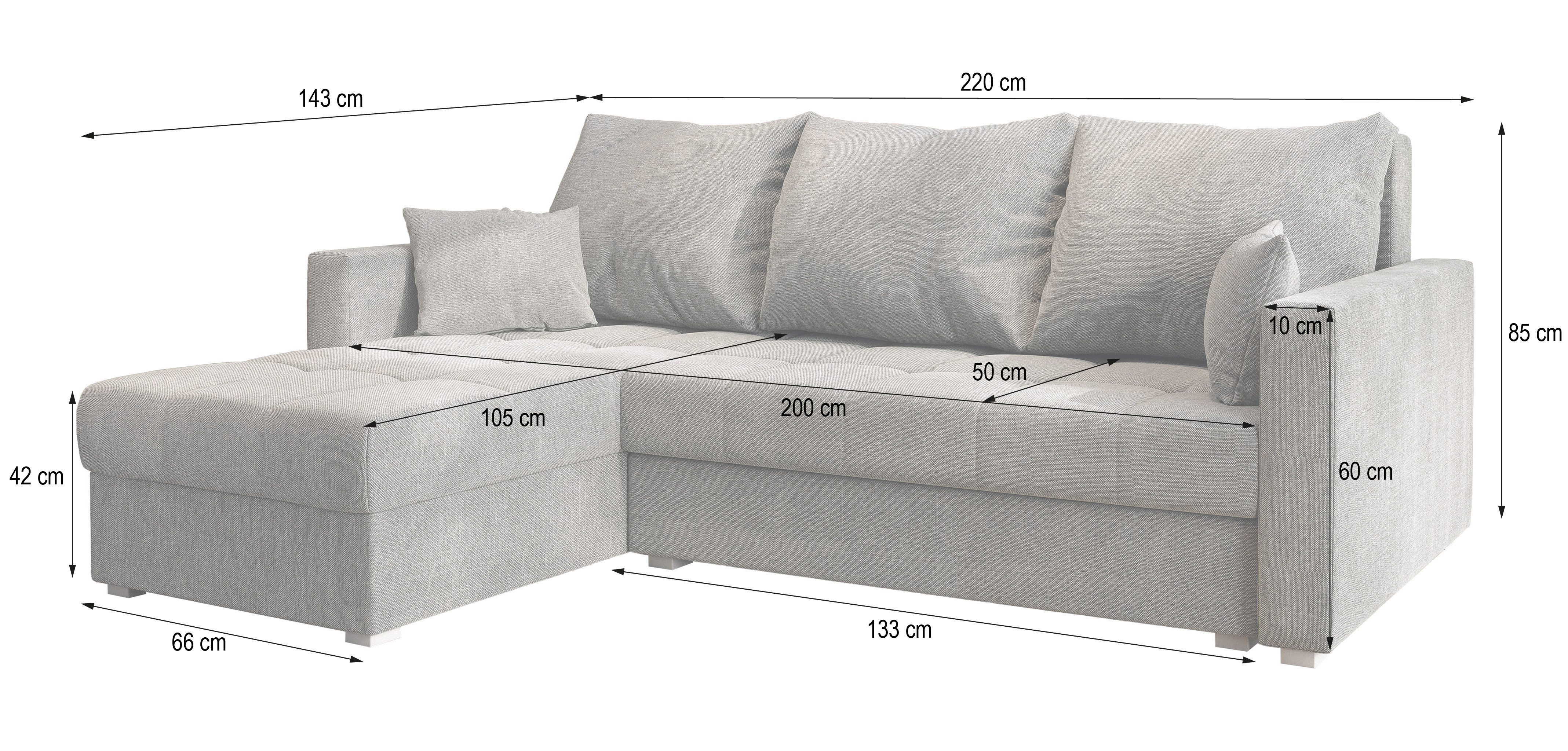 Masseno Ecksofa NIDA mit Schlaffunktion L-Form, Sofa mit Bettkasten