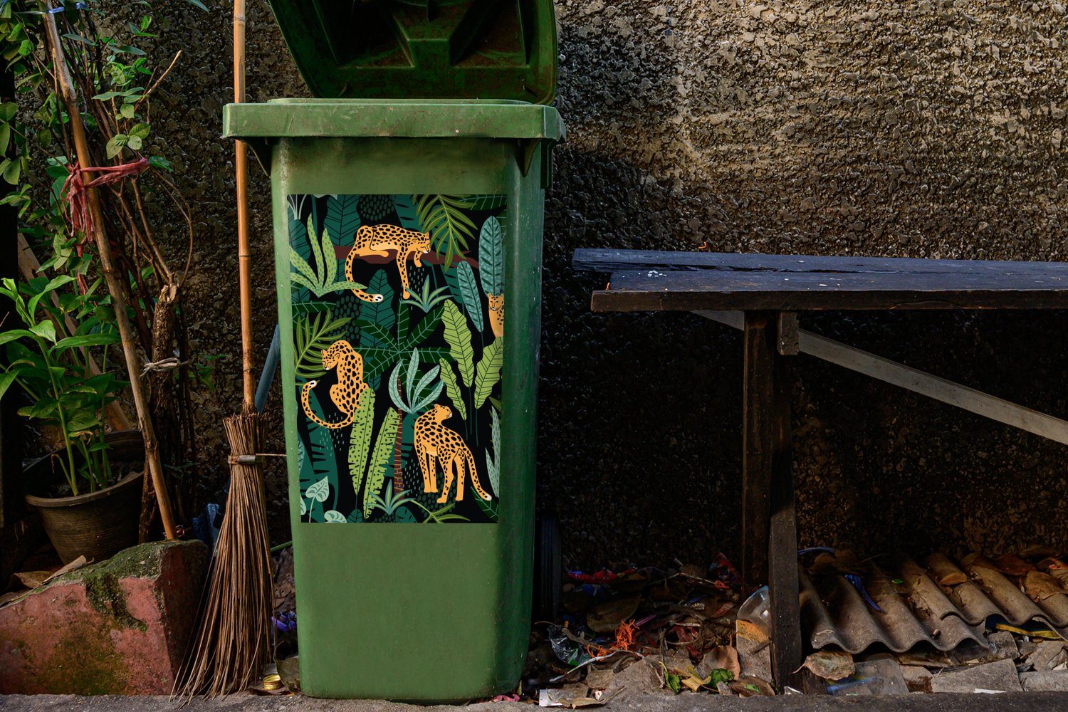 - Dschungel Wandsticker (1 - - Container, - Muster Mülleimer-aufkleber, Pflanzen St), Sticker, Abfalbehälter - Jungen Mädchen Mülltonne, MuchoWow Panther