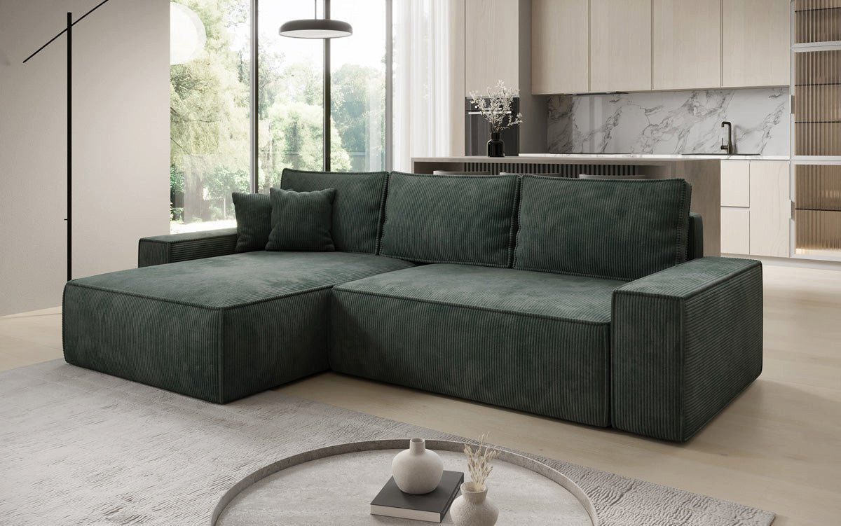 Luxusbetten24 Schlafsofa Designer Sofa Lunaro in Cord, mit Stauraum und Schlaffunktion