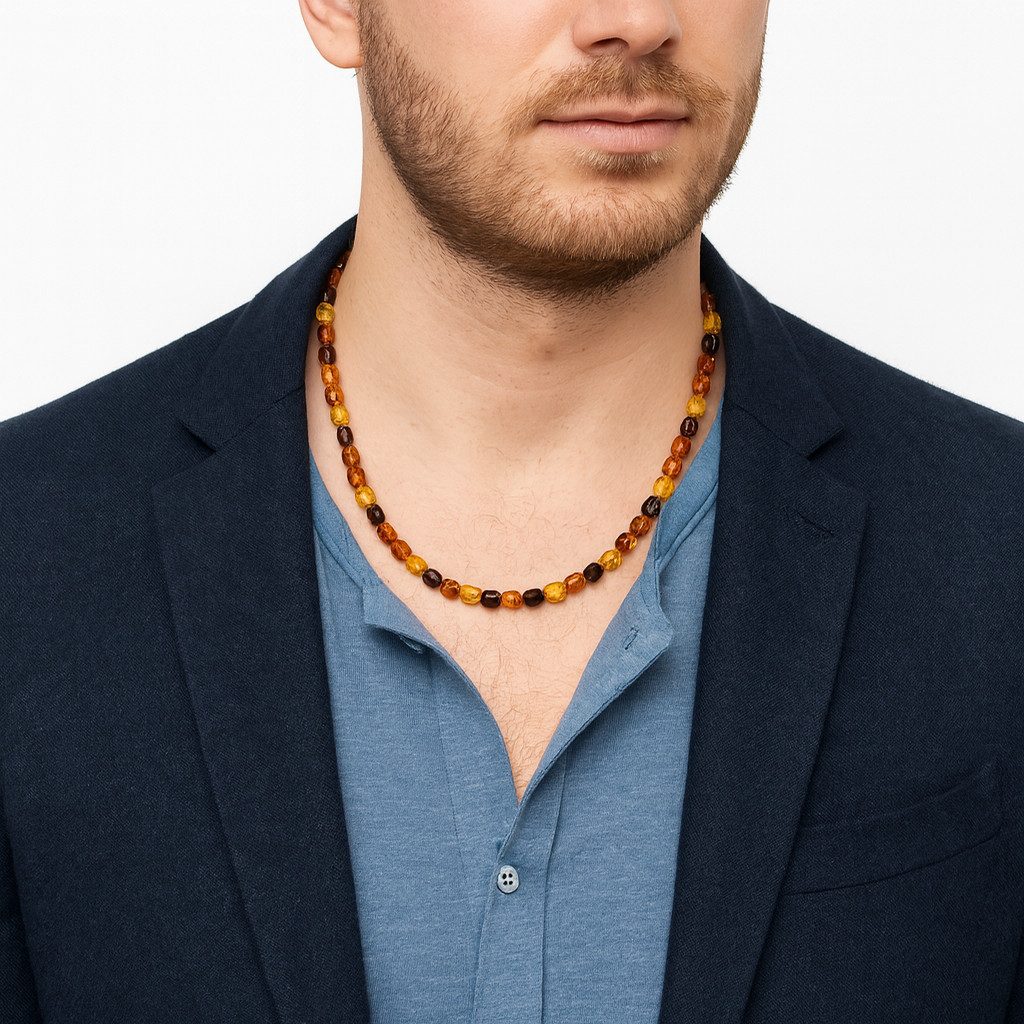 M-Punkt24 Collier Bernstein (Halskette, 45cm, Echter Bernstein, Partner-Look, inkl. Etui), Damen und Herren - Unisex Schmuck