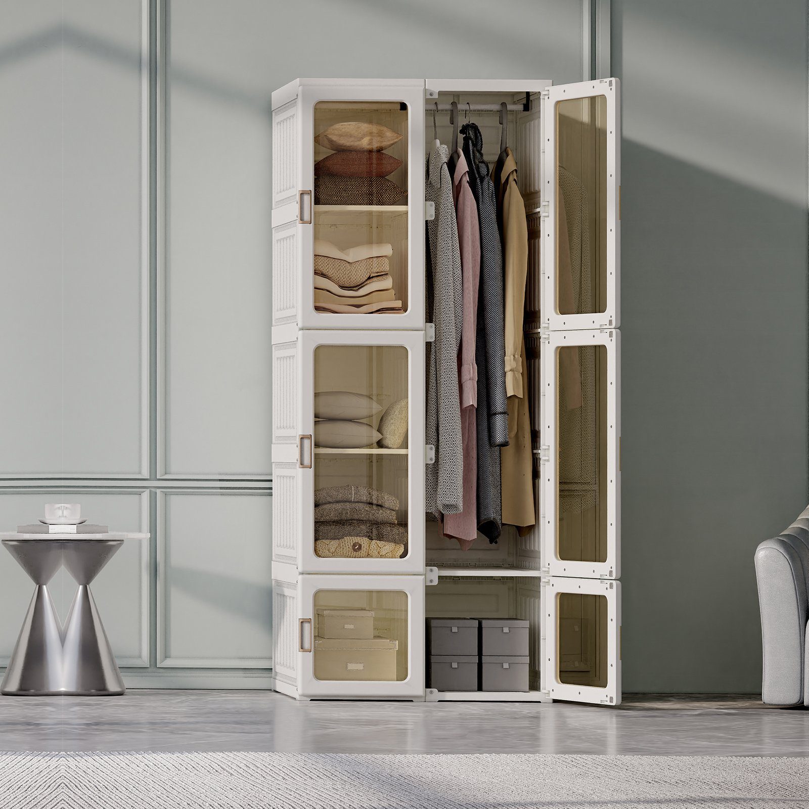 Kleiderschrank Faltbar Kleiderschränke, inkl. 6 transparent Tür mit magnetverschluss