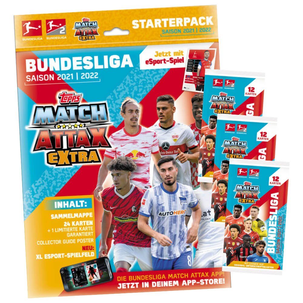 Topps Sammelkarte Topps Match Attax Extra Bundesliga Karten Saison  2021/2022 - 1 Starter, Match Attax Extra Bundesliga Karten 2022 - 1 Starter  + 3 Booster