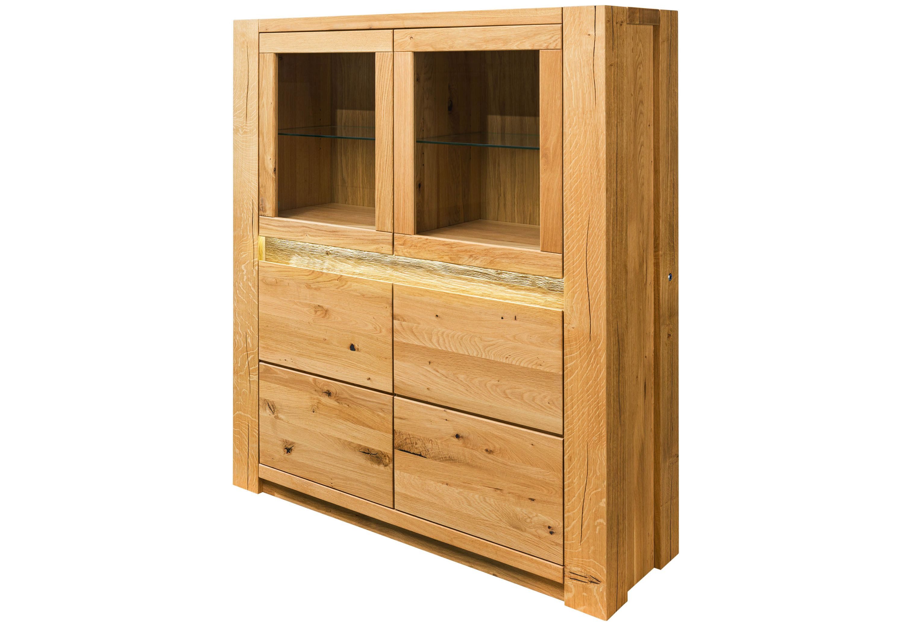 Massivmoebel24 Highboard KENT (Massivholz), Wildeiche 123x40x142 natur geölt KENT #104