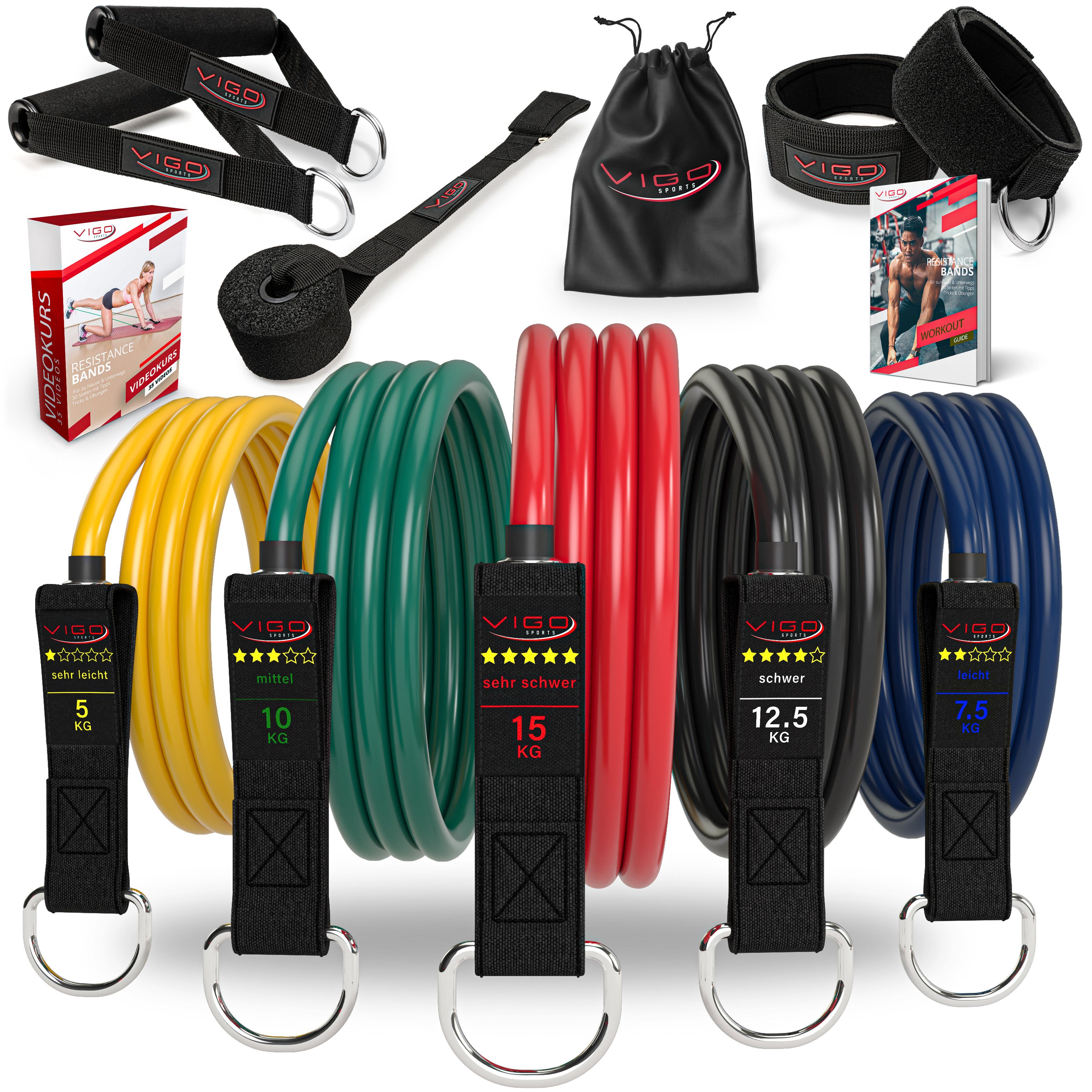 Vigo Sports Expander Widerstandsband-Set - Fitness Expander für Ganzkörpertraining