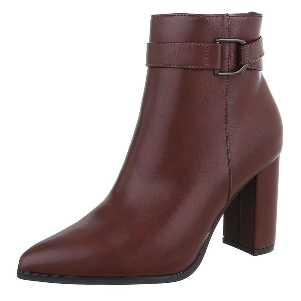 Ital-Design Damen Stiefelette mit Blockabsatz und Schnalle High-Heel-Stiefelette (92299734) Blockabsatz Stiefeletten in Weinrot