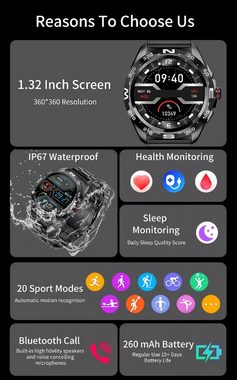 Lige BW0327 Smartwatch (1,32 Zoll), HD-Bildschirm, 260mAh, IP67, Mehrere Sportmodi, Bluetooth-Anruf