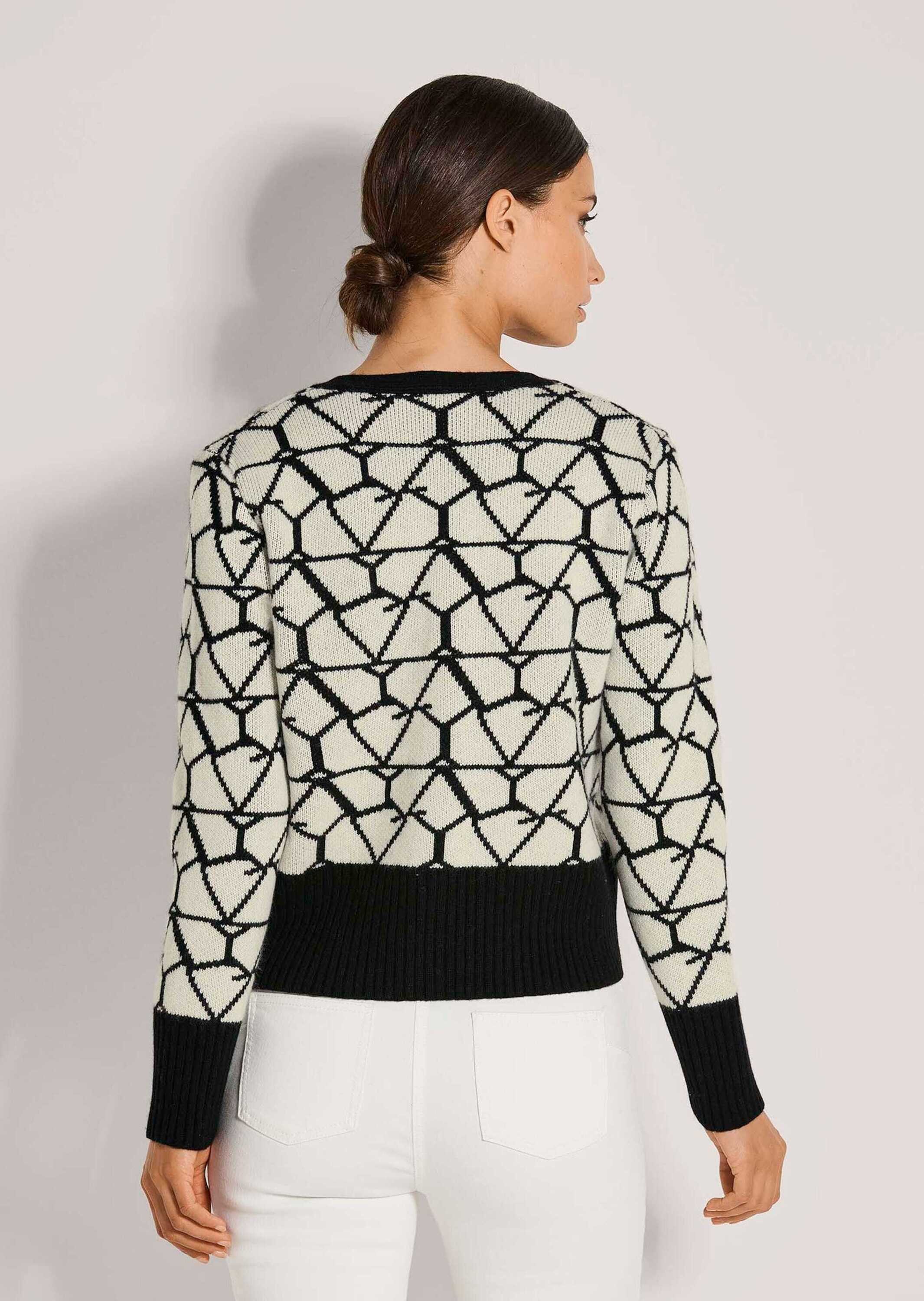 MADELEINE Strickjacke Langarm Jacquard-Cardigan mit Kaschmir Verkürzte Strickjacke mit V-Ausschnitt, Knopfleiste