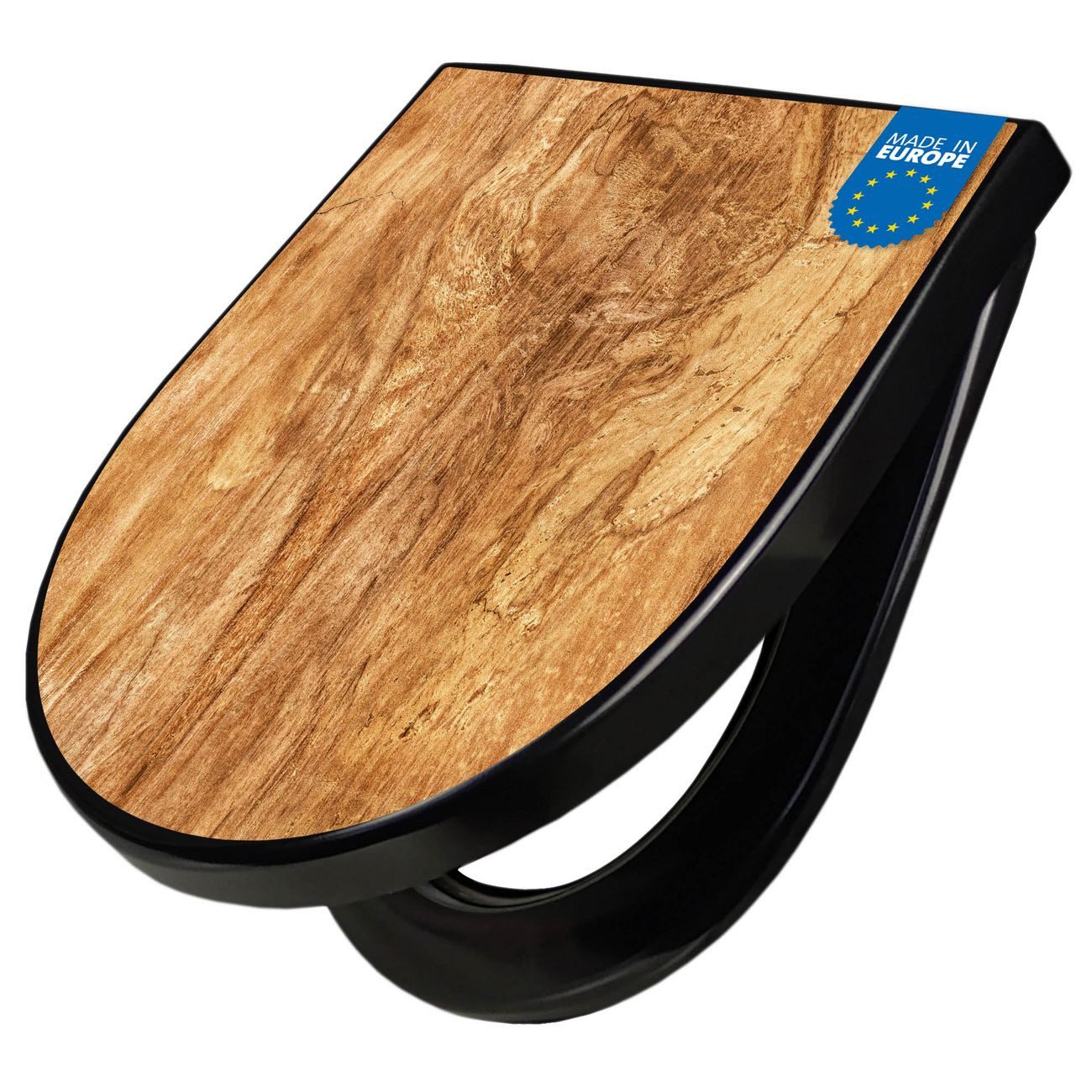 banjado WC-Sitz Premium D-Form mit Absenkautomatik Motiv Holz Struktur mit Astloch (umweltfreundliches Material, Softclose Absenkautomatik), 45 x 36,4 x 4