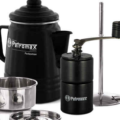 Petromax Perkolator + Handkaffeemühle Kaffeekanne Teekanne Camping Outdoor schwarz, Edelstahlfilter, Permanentfilter, Kaffeekanne 1,3 L = 9 Tassen