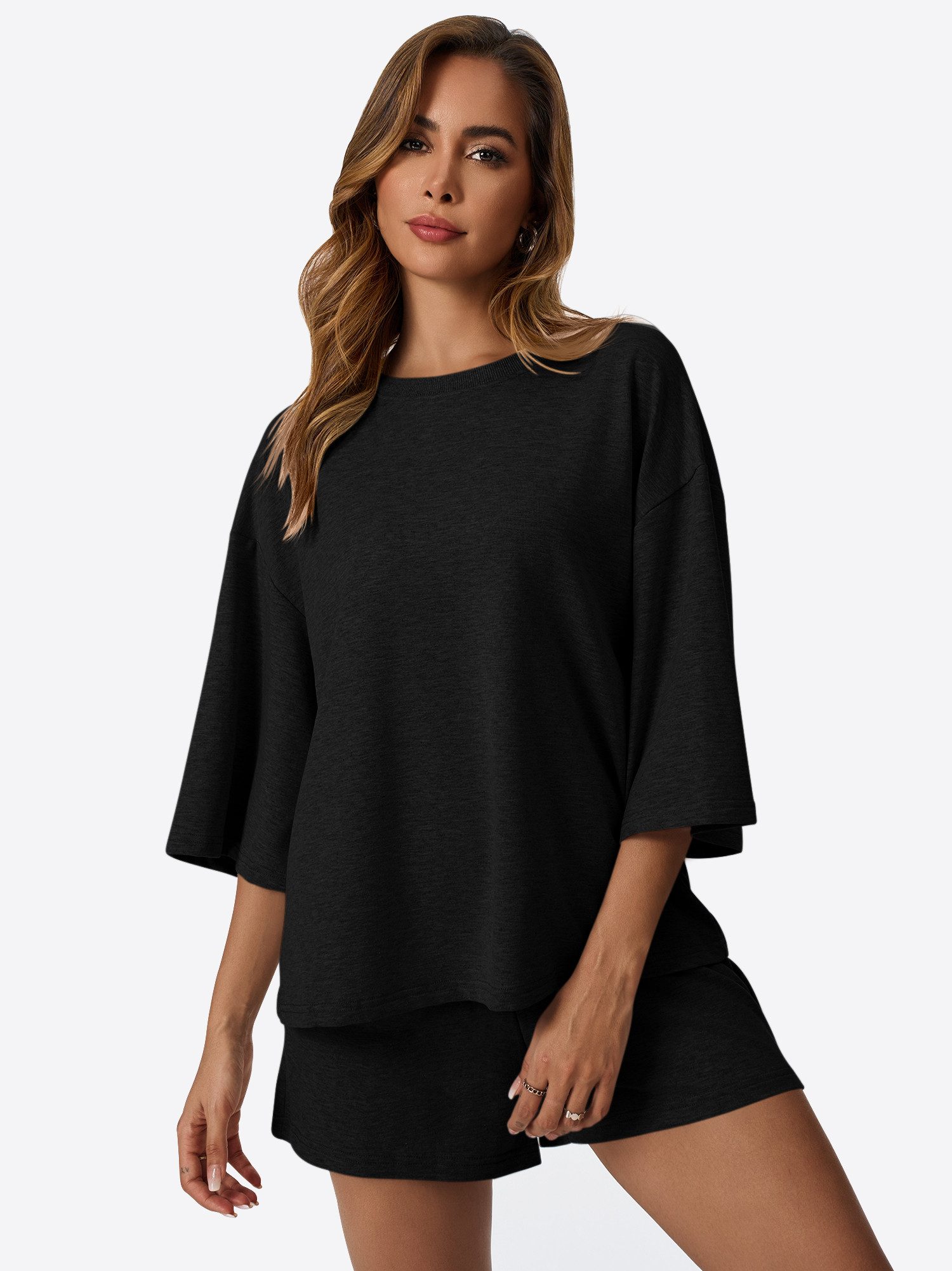 Imily Bela Hausanzug Damen Zweiteiliges Loungewear (Set, 2 tlg., Oversized-Top+Shorts) mit Baumwolle