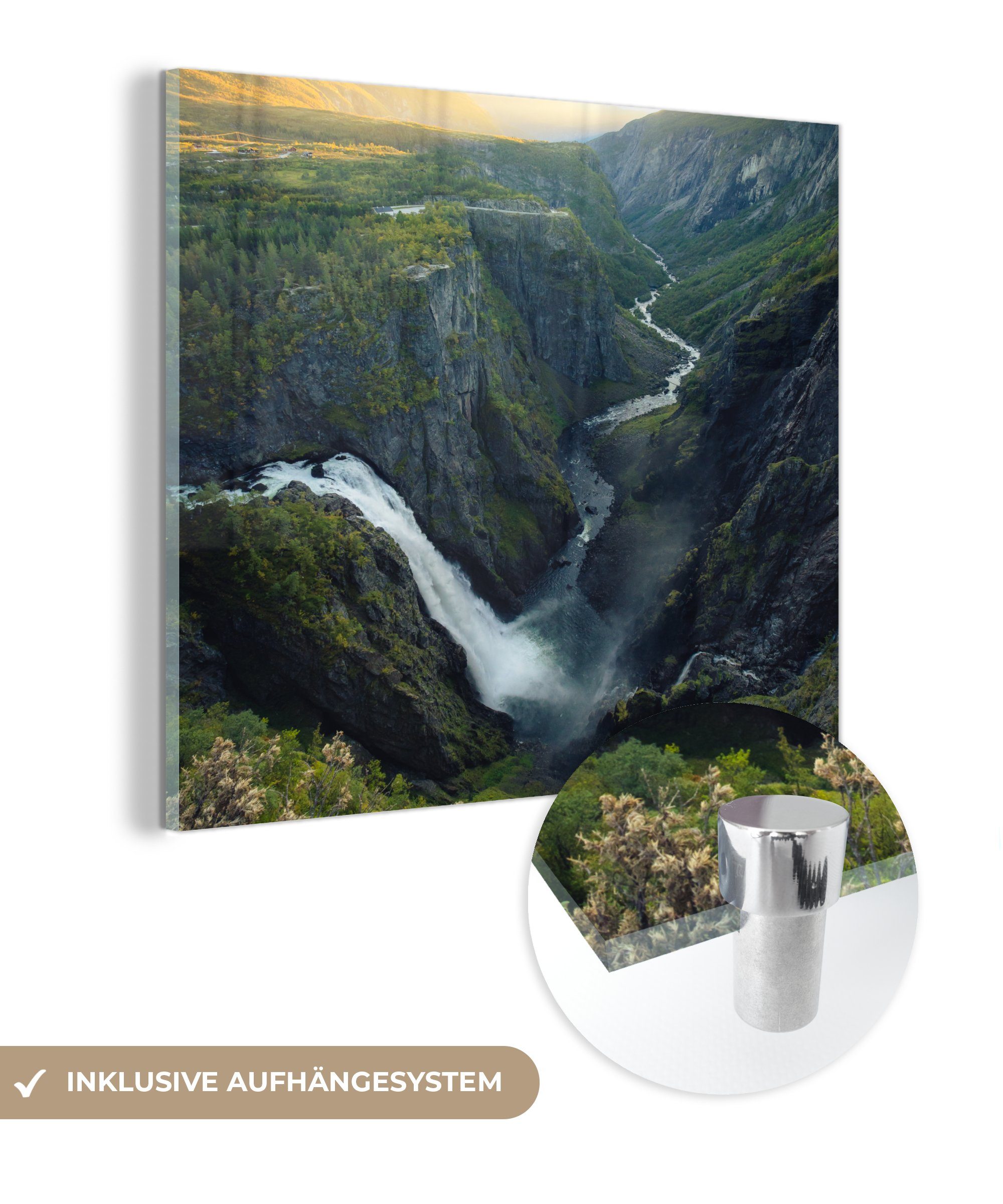 MuchoWow Acrylglasbild Wasserfall in Norwegen, (1 St), Glasbilder - Bilder auf Glas Wandbild - Foto auf Glas - Wanddekoration