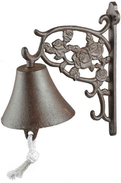 esschert design Dekohänger ESSCHERT DESIGN Türglocke Glocke door bell ROSEN Gusseisen braun Landhaus Antik (1x Türglocke)