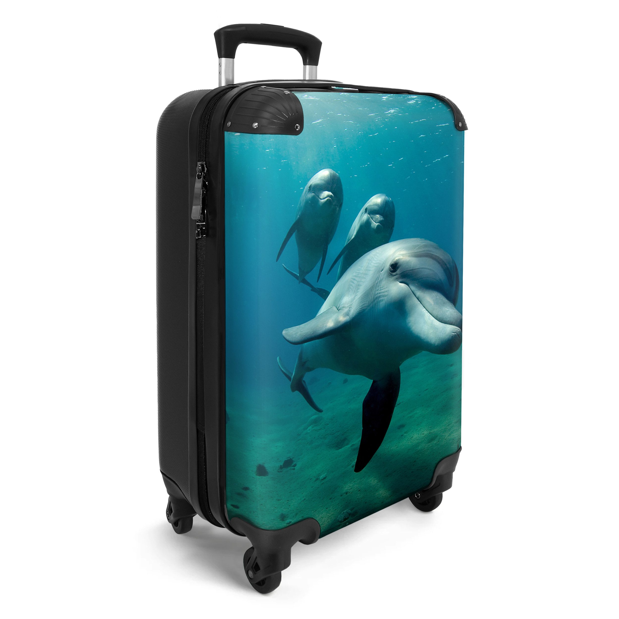 NoBoringSuitcases.com© Kinderkoffer Delfin - Meerestiere - Unterwasser - Kinder 55x35x20cm, 4 Rollen, Kinder Koffer Klein, Trolley Handgepäck, Reisekoffer