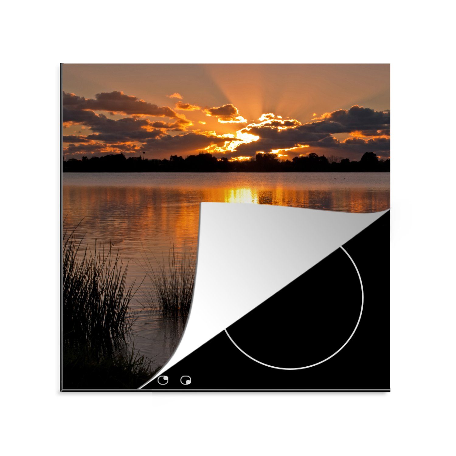 MuchoWow Herdblende-/Abdeckplatte Schwan - Wasser - Sonnenuntergang, Vinyl, (1 tlg), 78x78 cm, Ceranfeldabdeckung, Arbeitsplatte für küche