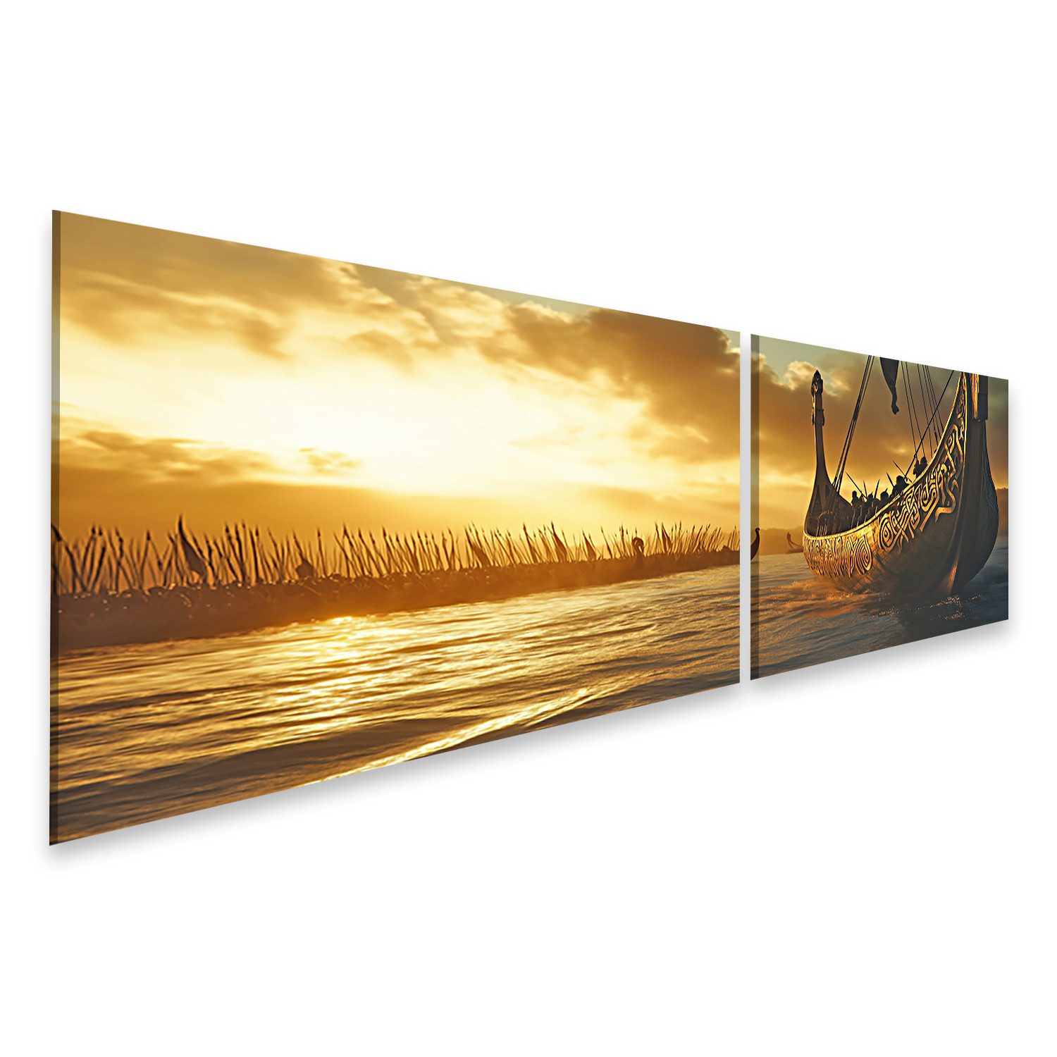 Leinwandbild Wikingerflotte bei Sonnenaufgang