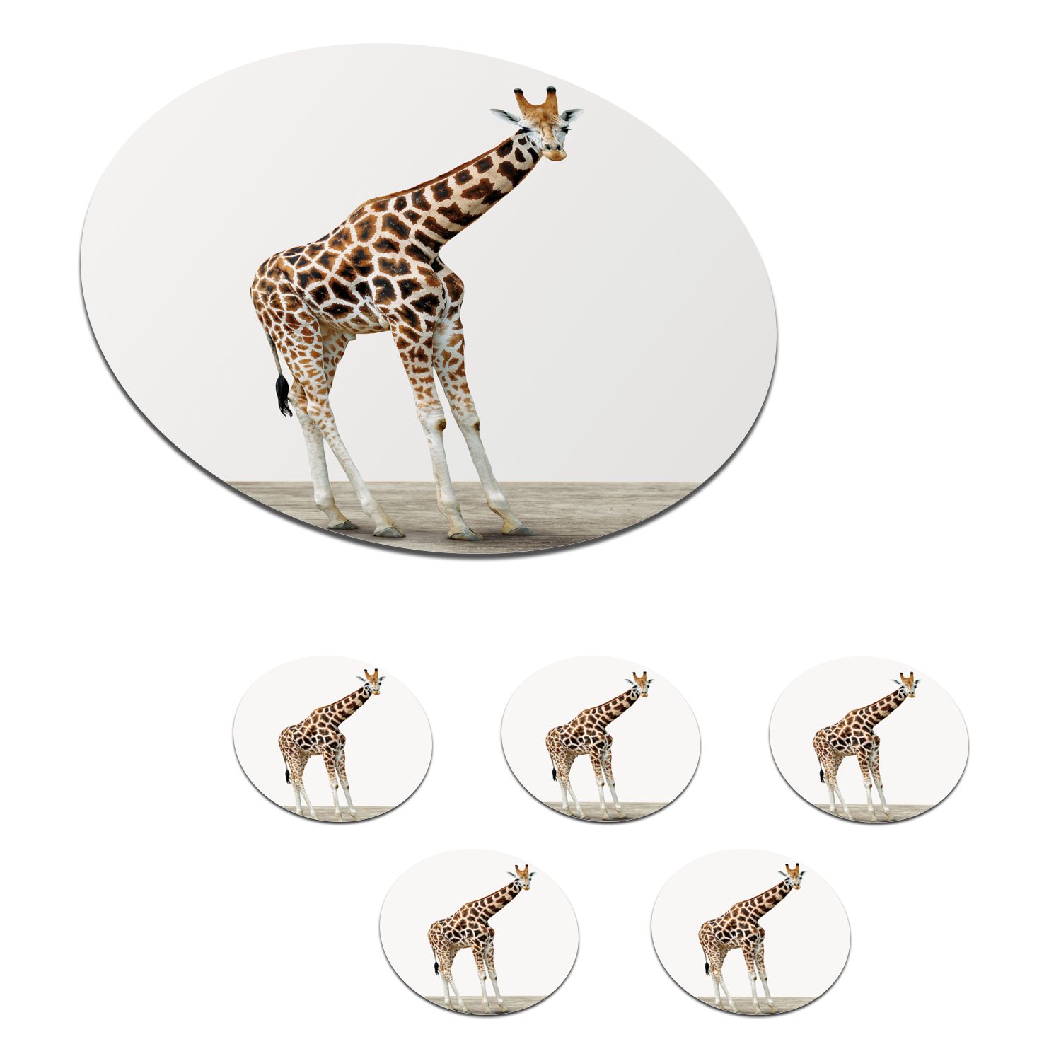 MuchoWow Glasuntersetzer Tier - Giraffe - Weiß, Zubehör für Gläser, 6-tlg., Getränkeuntersetzer, Tassenuntersetzer, Korkuntersetzer, Tasse, Becher