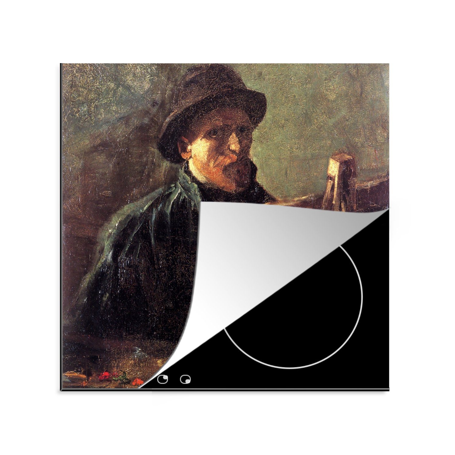 MuchoWow Herdblende-/Abdeckplatte Selbstbildnis als Maler - Vincent van Gogh, Vinyl, (1 tlg), 78x78 cm, Ceranfeldabdeckung, Arbeitsplatte für küche
