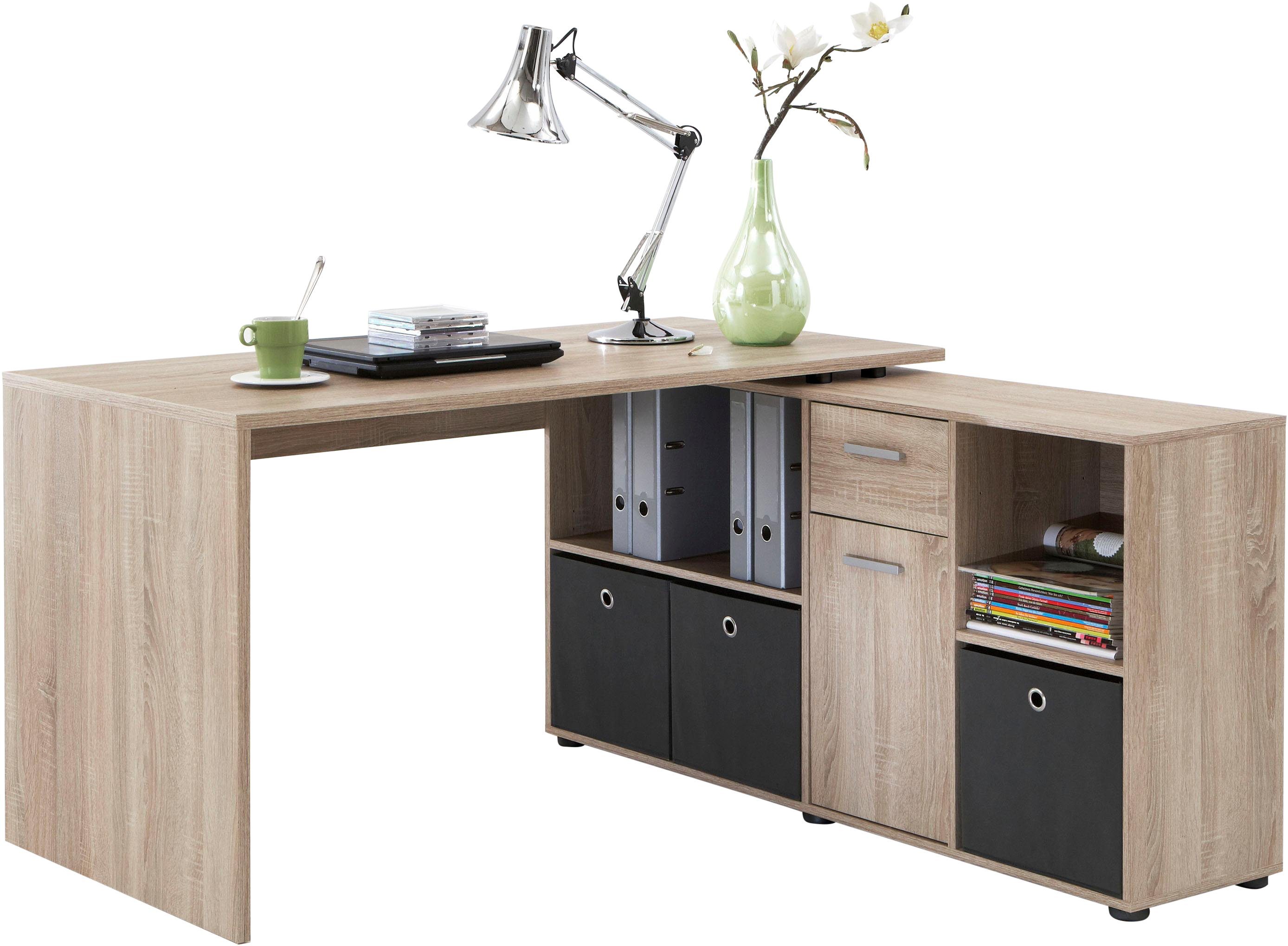 FMD drehbar, in Made Schreibtisch / 205 136 Sideboard, cm, Lex, eichefarben Eckschreibtisch Germany Breite /