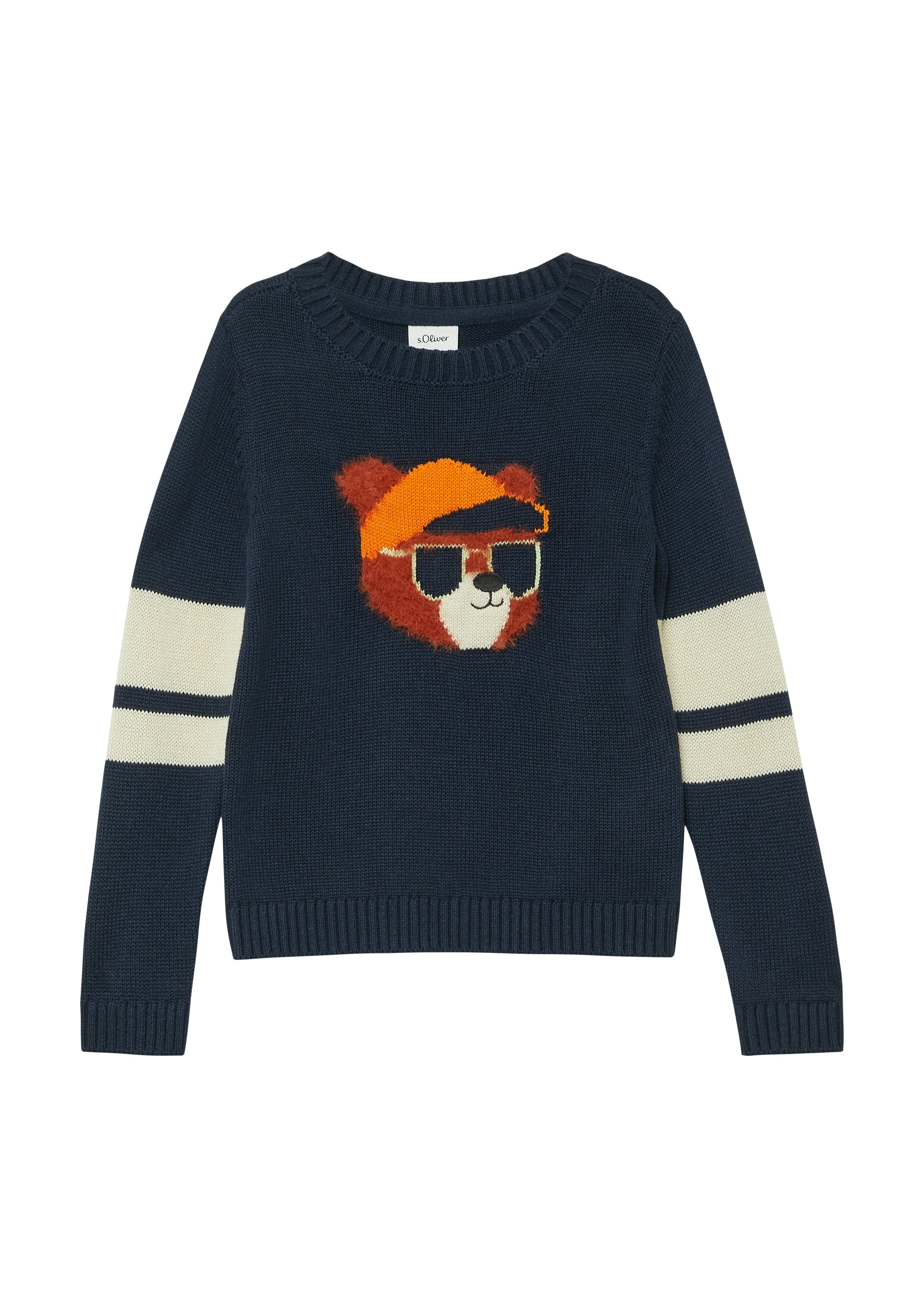 s.Oliver Junior Strickpullover mit Kontraststreifen und Plüsch-Intarsien, for boys