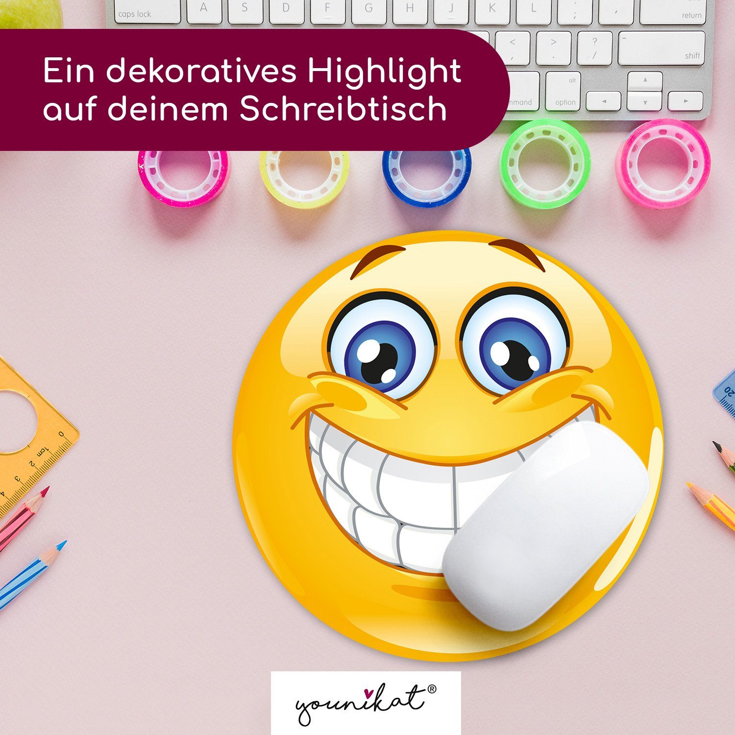 younikat Mauspad Mauspad mit Smile-Motiv I Ø 22 cm rund I – Bild 5 von 5