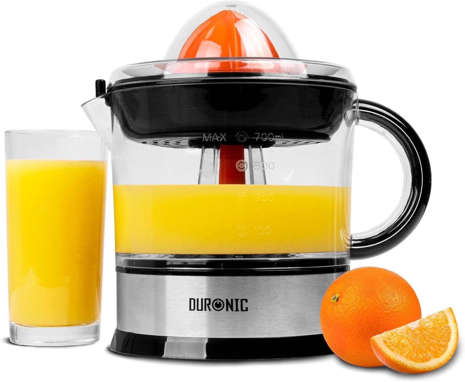 Duronic Entsafter, JE407 Elektrische Zitruspresse, Entsafter mit 700ml Volumen, 2 Kegel