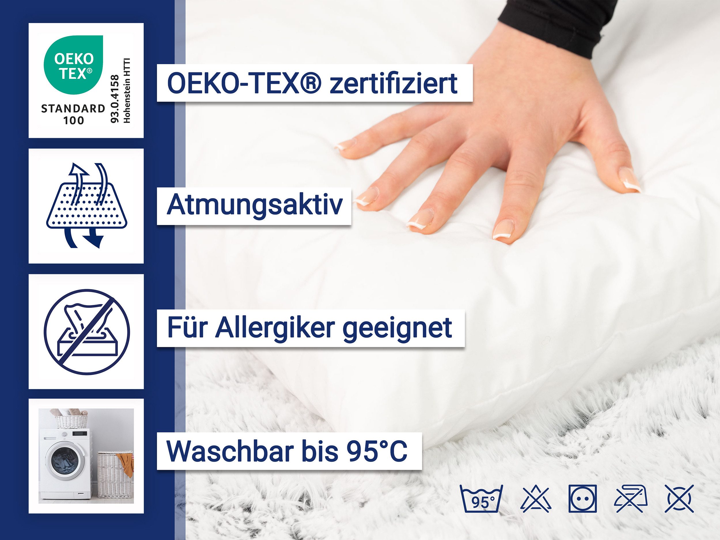 ZOLLNER Kopfkissen, Füllung: 100% PU-Schaum Polysticks, Bauch-, Seiten-, Rückenschläfer, 40 x 80 cm, 65% Polyester, 35% Baumwolle, vom Hotelwäschespezialisten