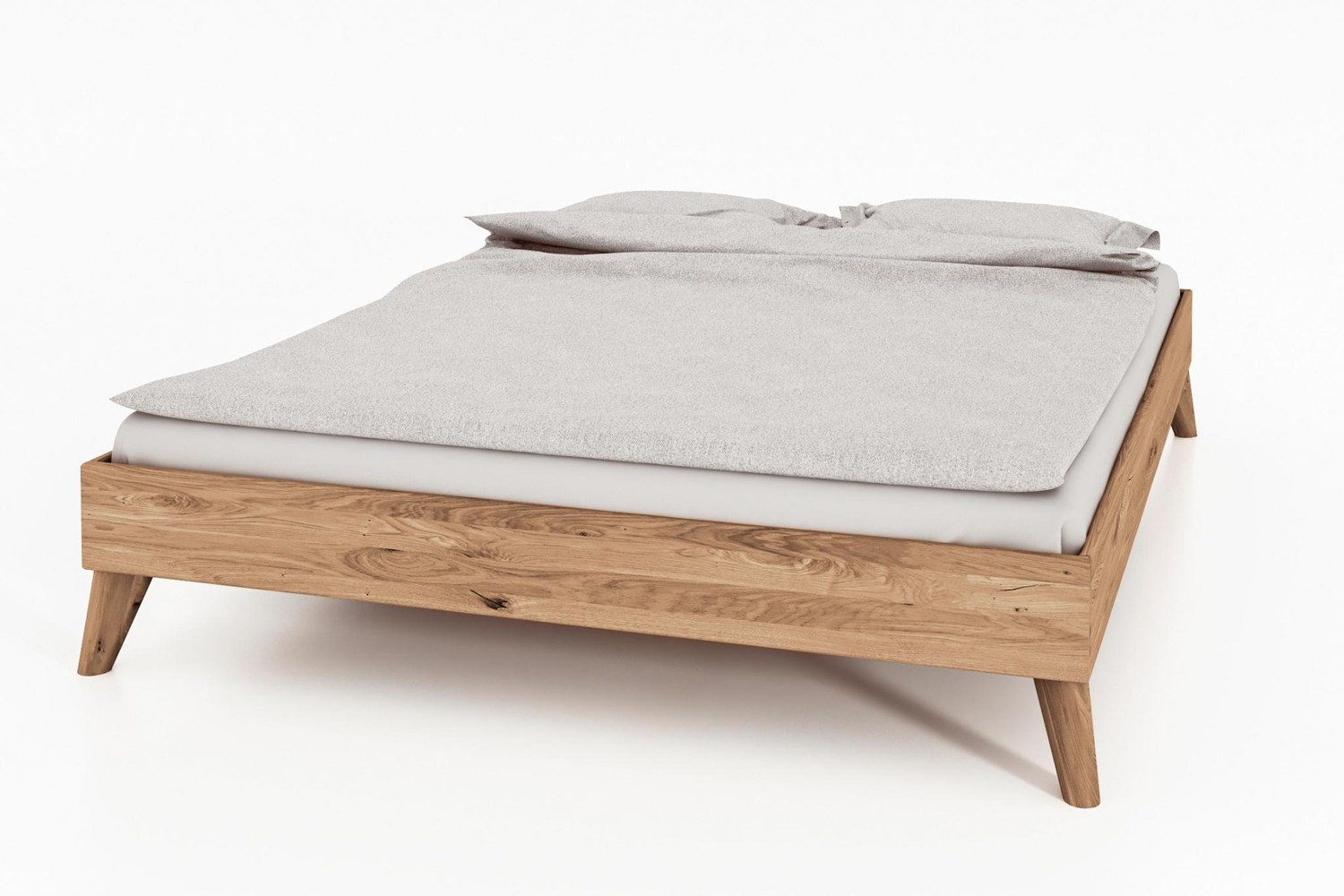Natur24 Einzelbett Bett Gerg 3 Wildeiche massiv 160x200cm ohne Kopfteil mit Holzbeinen