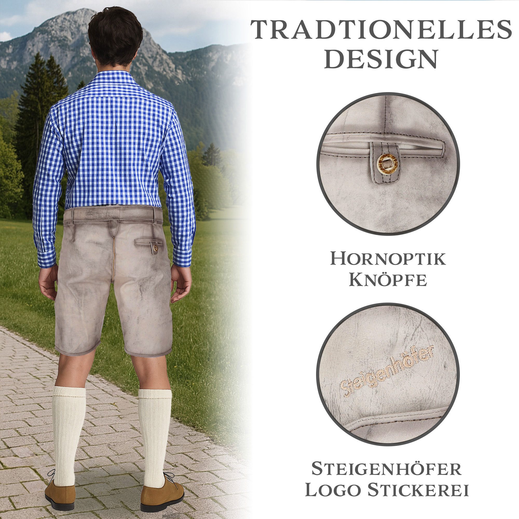 Steigenhöfer Manufaktur Trachtenlederhose FRANZ Vintage Trachtenhose mit Gürtel Nubukleder - Ideal für Dein Oktoberfest Herren Outfit