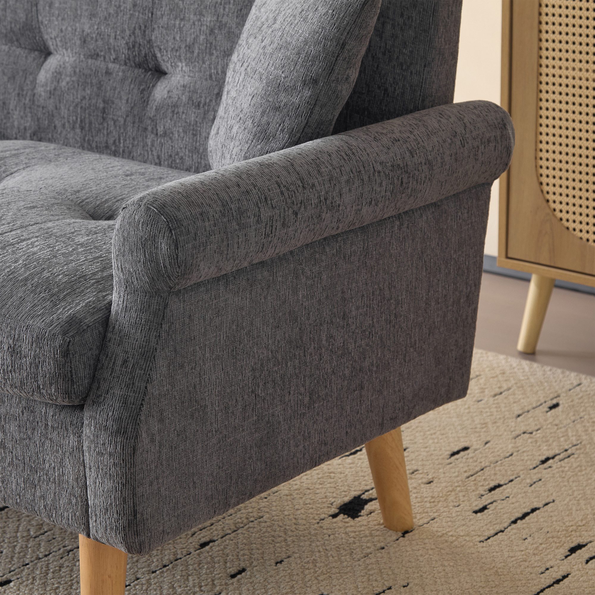 OKWISH Sofa Polstersofa,Sofa mit dicken Kissen, Kompaktes Doppelsofa aus Chenille-Stoff, 15 cm dicke Kissen, ergonomisches Design mit Massivholzbeinen, mit Relaxfunktion