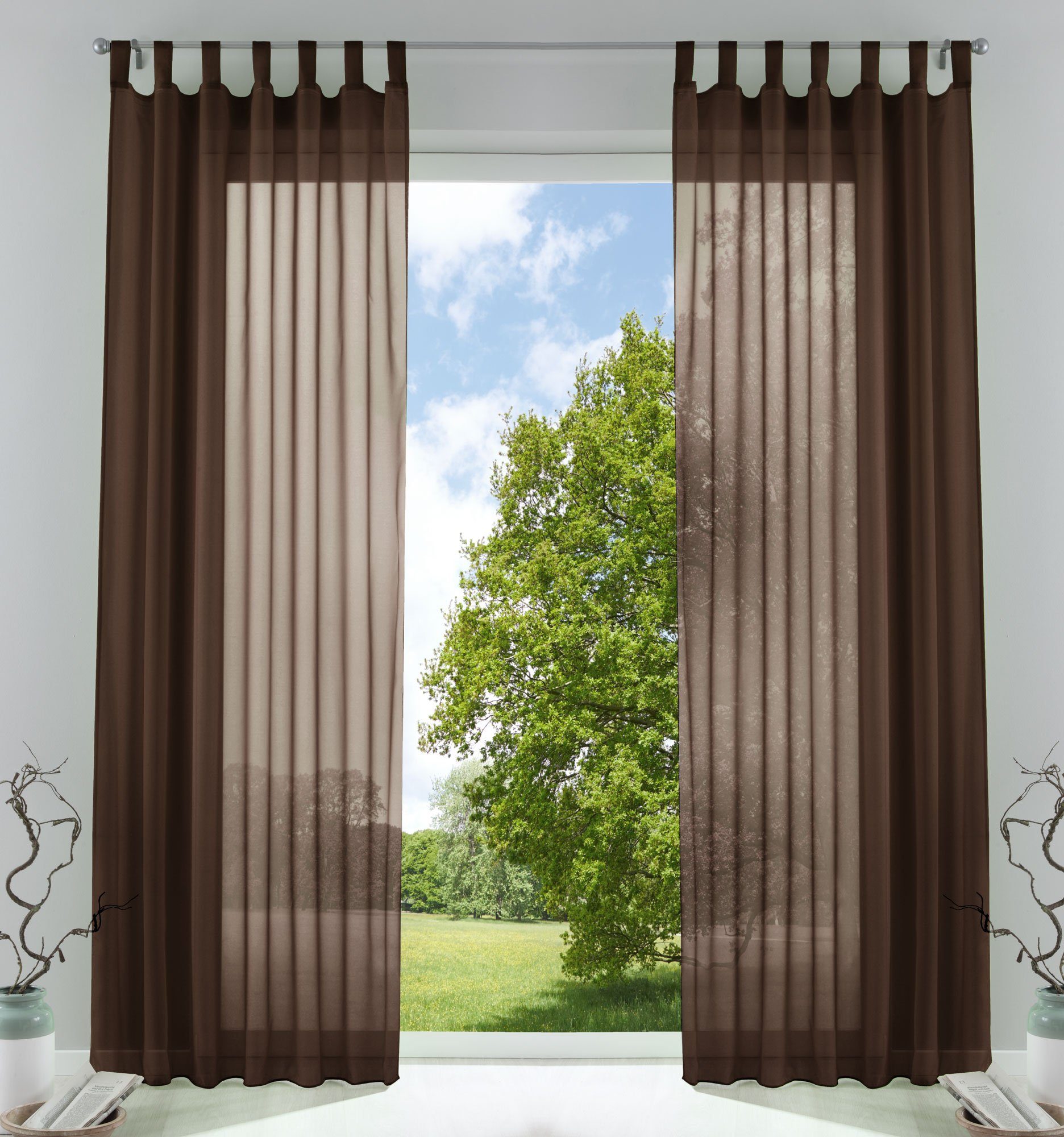 Gardinenbox Gardine (2 St), Schlaufen, transparent, Voile, Transparent Vorhang Set Voile Bleibandabschluss 61000CN