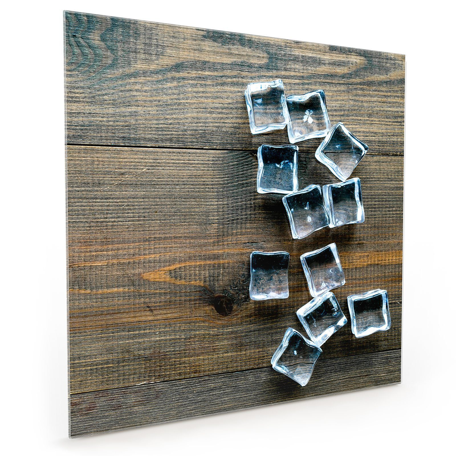 Primedeco Küchenrückwand Küchenrückwand Spritzschutz Glas mit Motiv Eiswürfel auf Holztisch